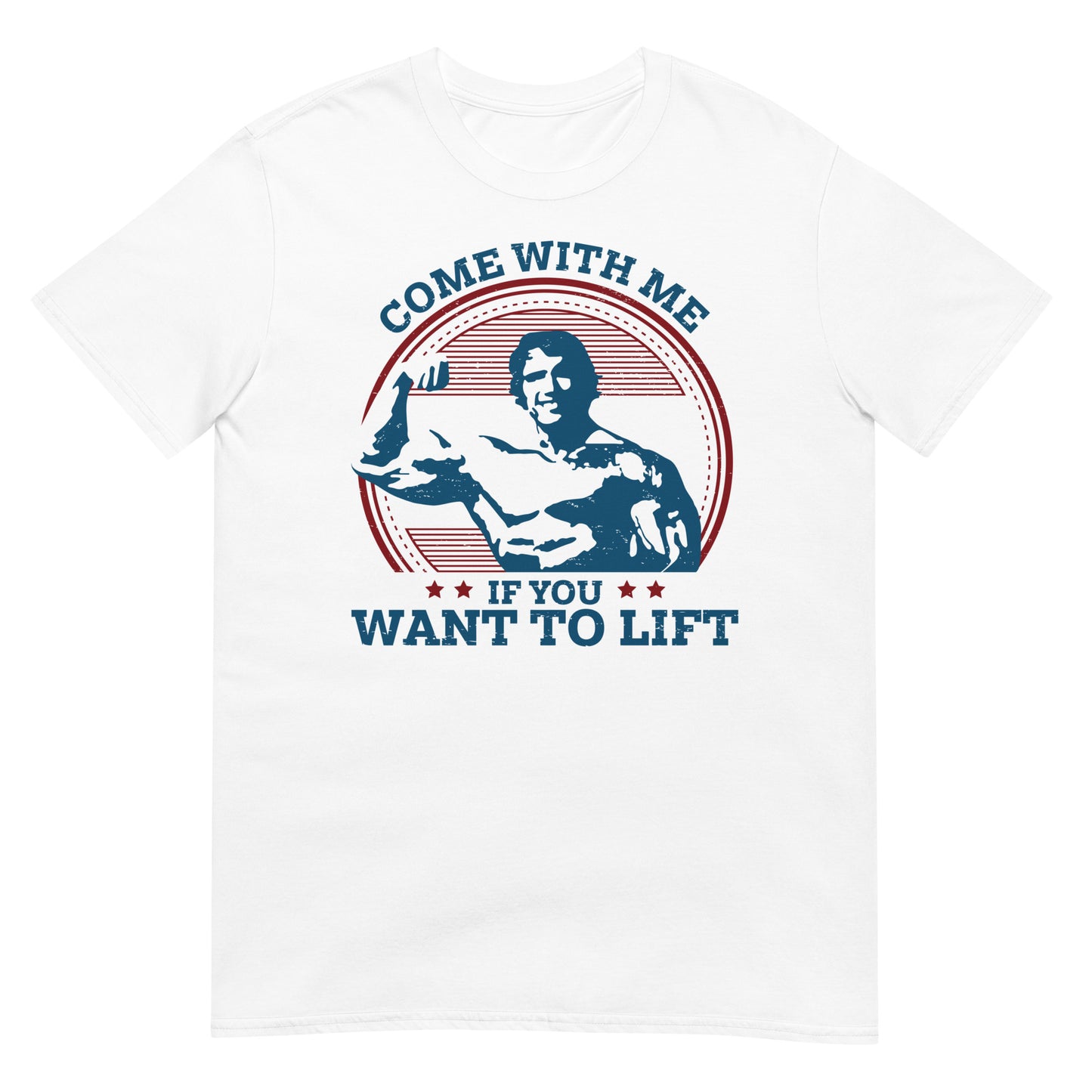 camiseta come with me if you want to lift arnold blanca