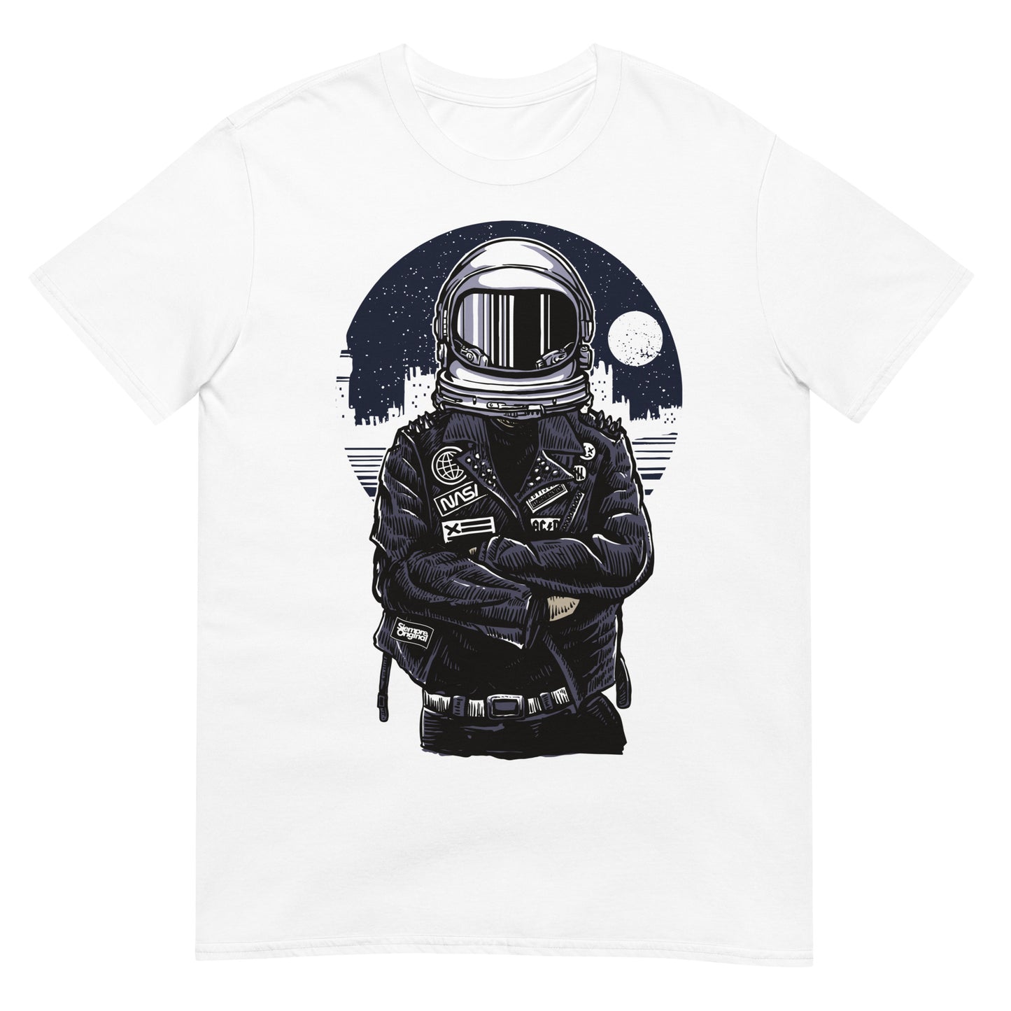 camiseta astronauta rebelde punk blanca