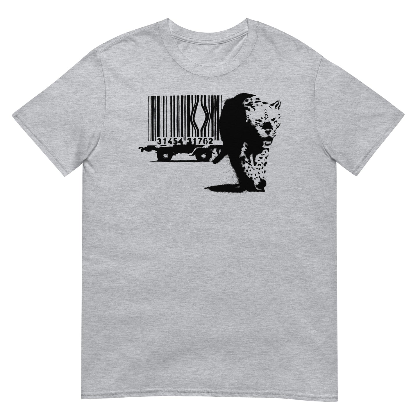 camiseta barcode leopard banksy gris