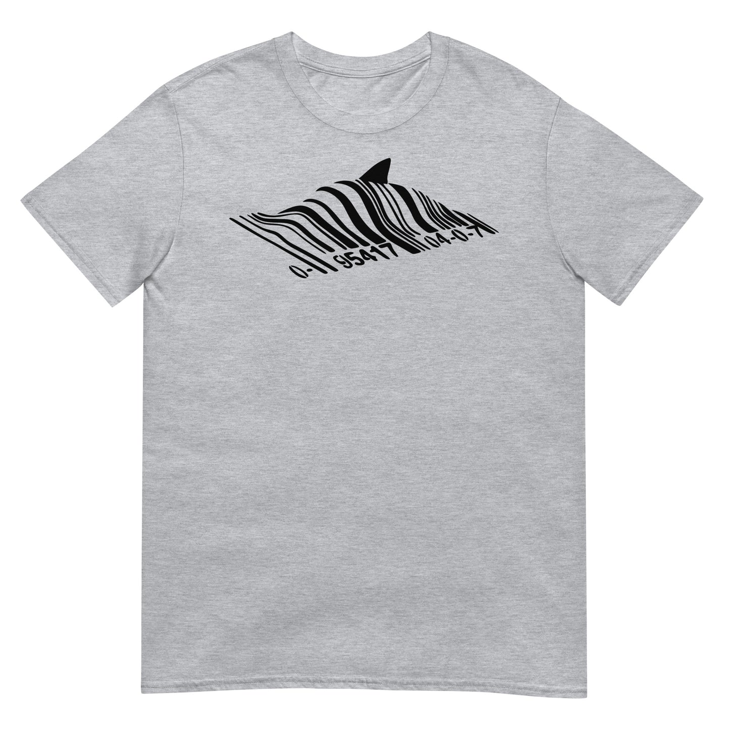 camiseta barcode shark banksy gris