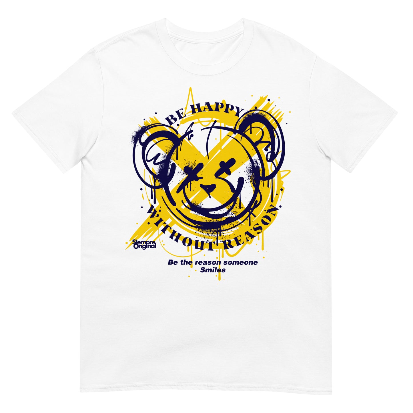 camiseta be happy without reason teddy bear siempre original urban en color blanco