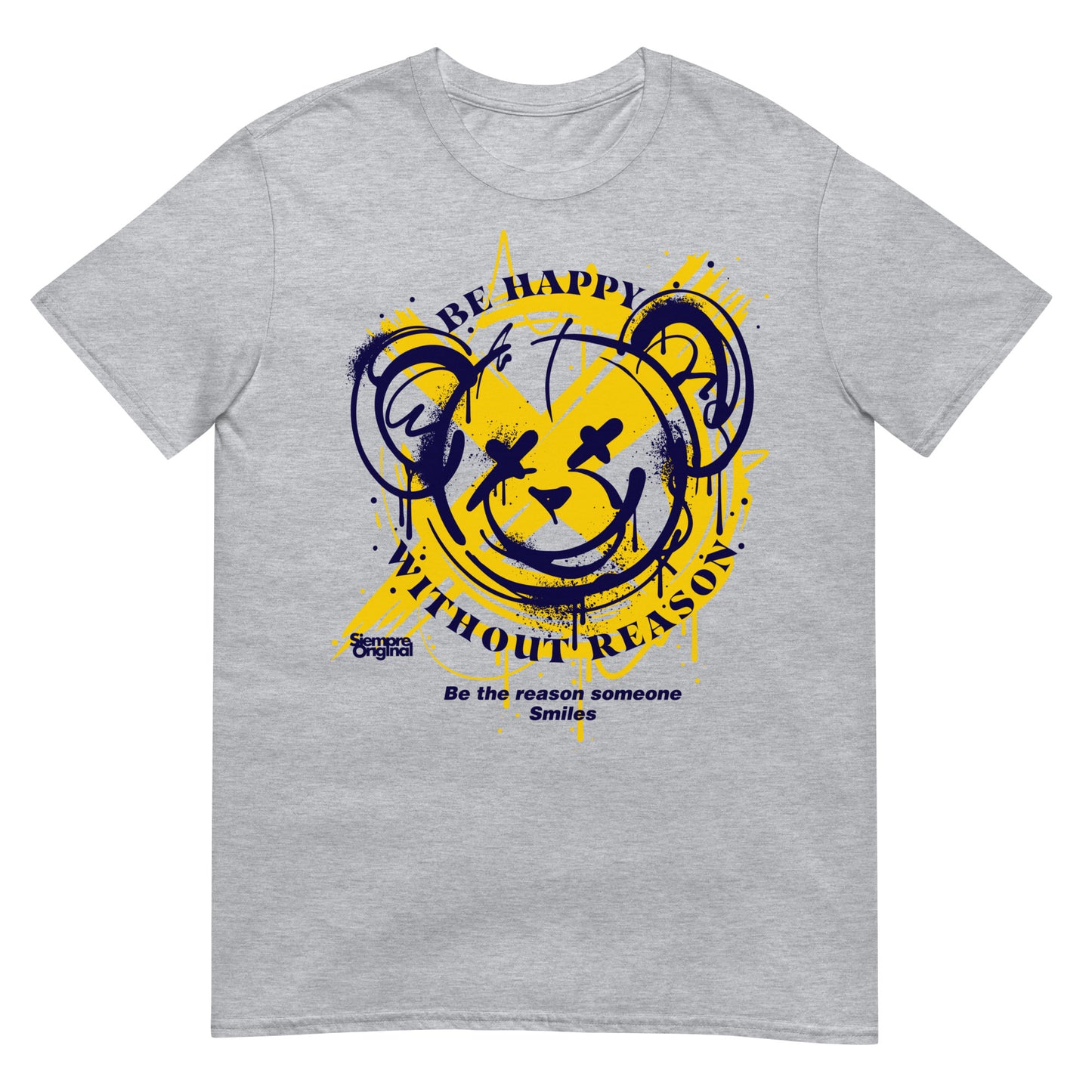camiseta be happy without reason teddy bear siempre original urban en color gris