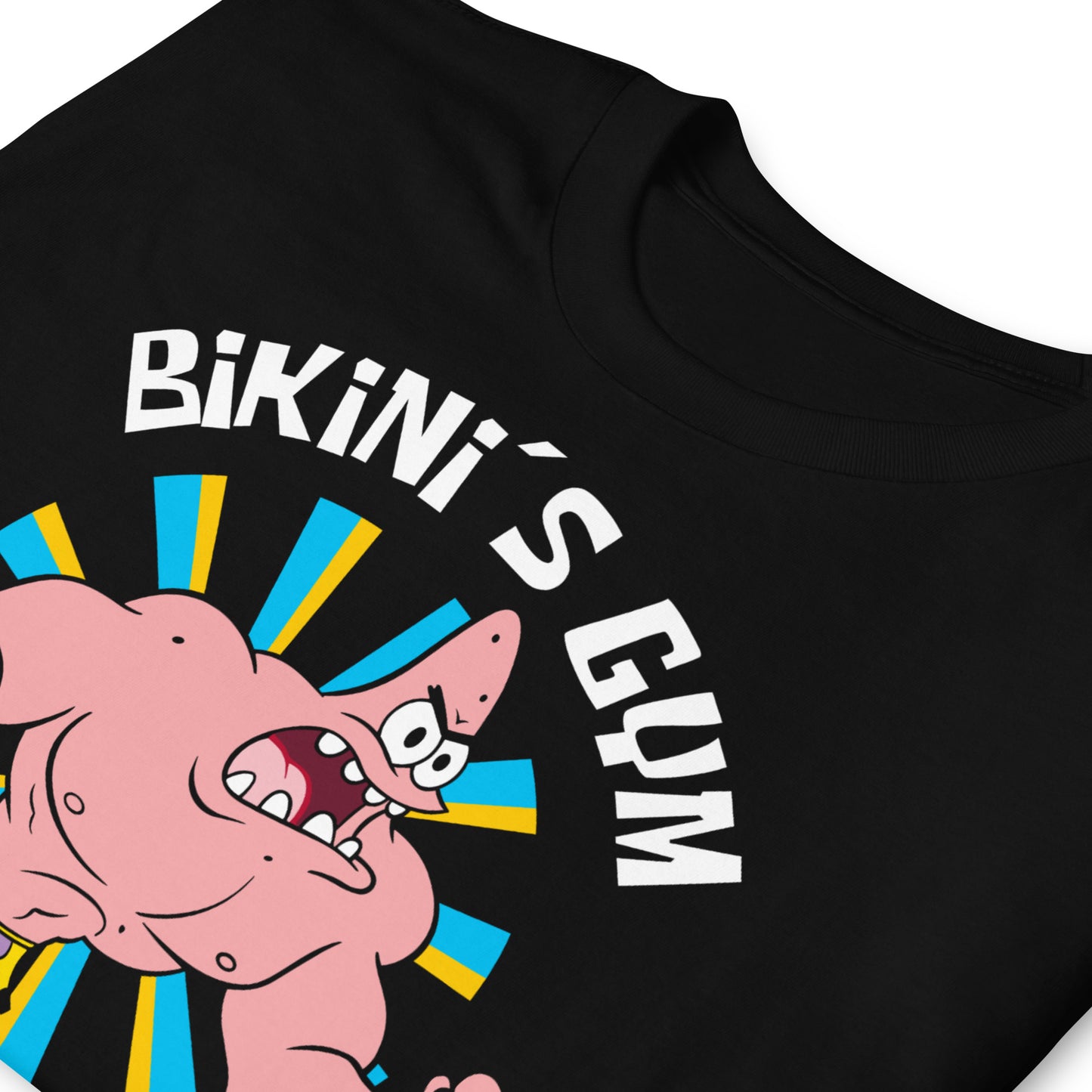 detalle de camiseta bikinis gym patricio estrella gym gimnasio fitness en color negro