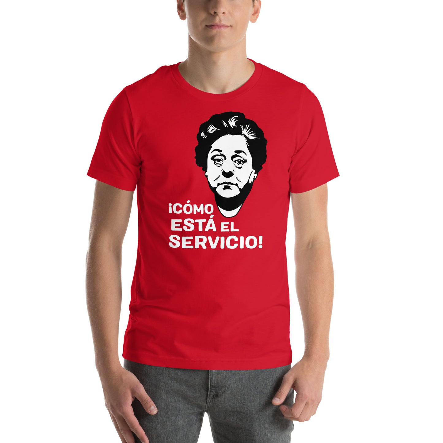 hombre con camiseta como esta el servicio rafaela aparicio en color rojo