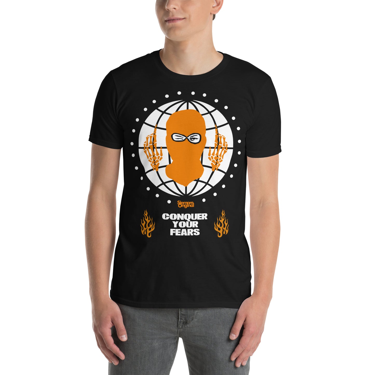hombre con camiseta conquer your fears gangsta siempre original urban en color negro