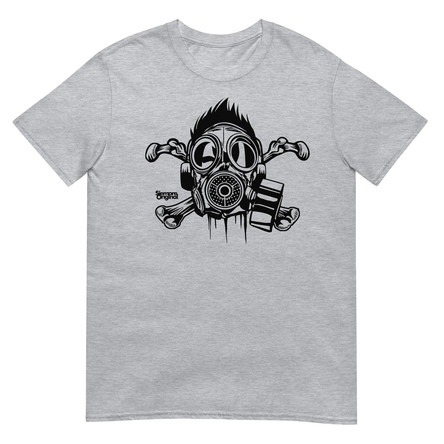 camiseta cross bones gasmask bandera pirata siempre original urban en color gris