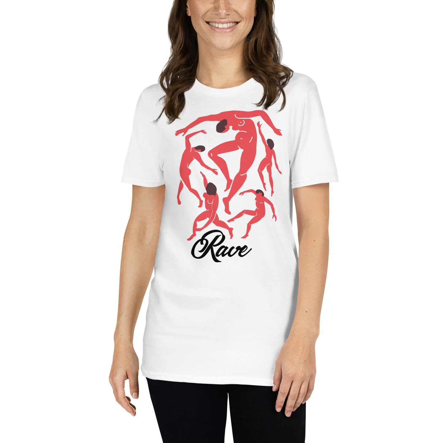 mujer con camiseta la danza rave arte moderno blanca