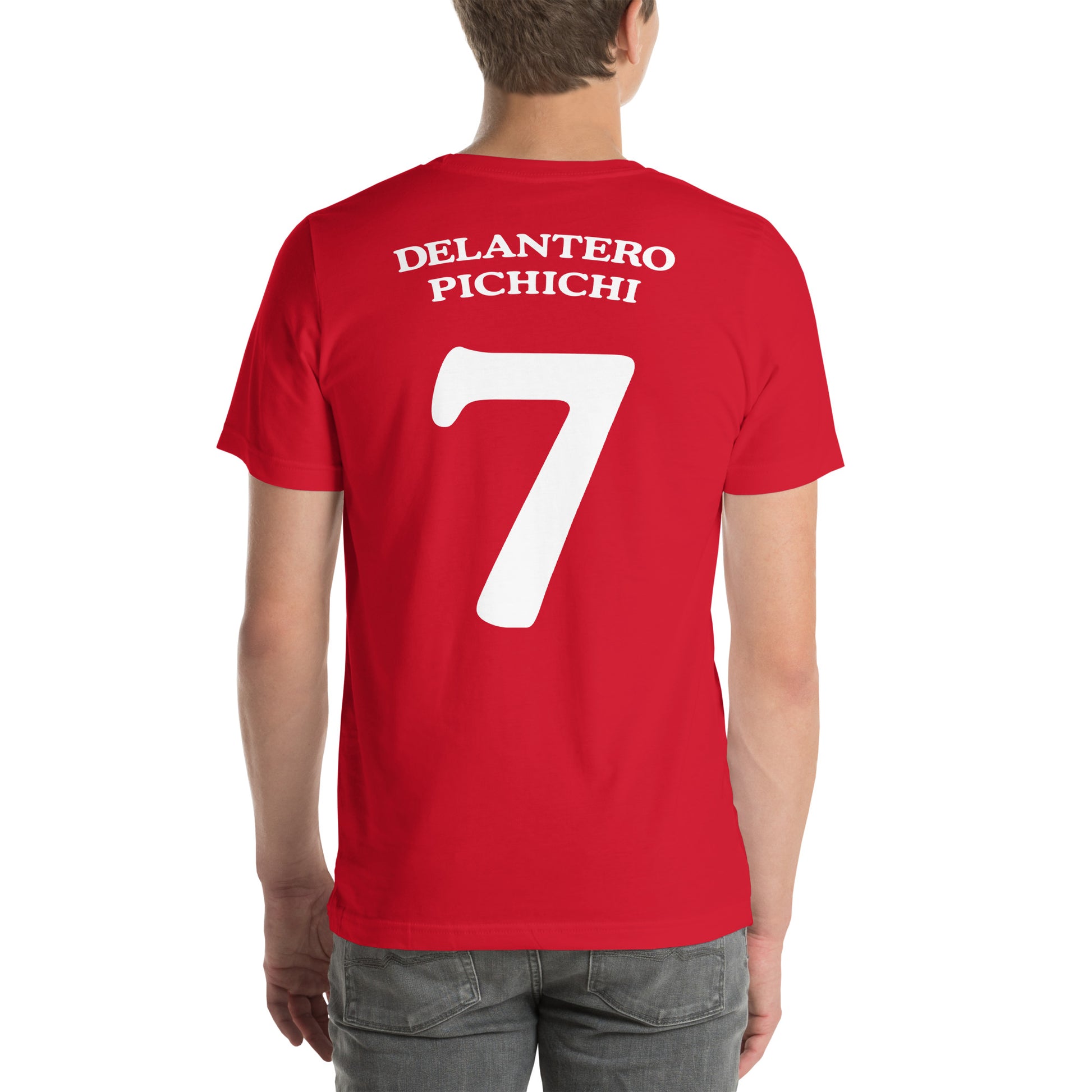 hombre con camiseta delantero pichichi mariscos recio trasera en color rojo