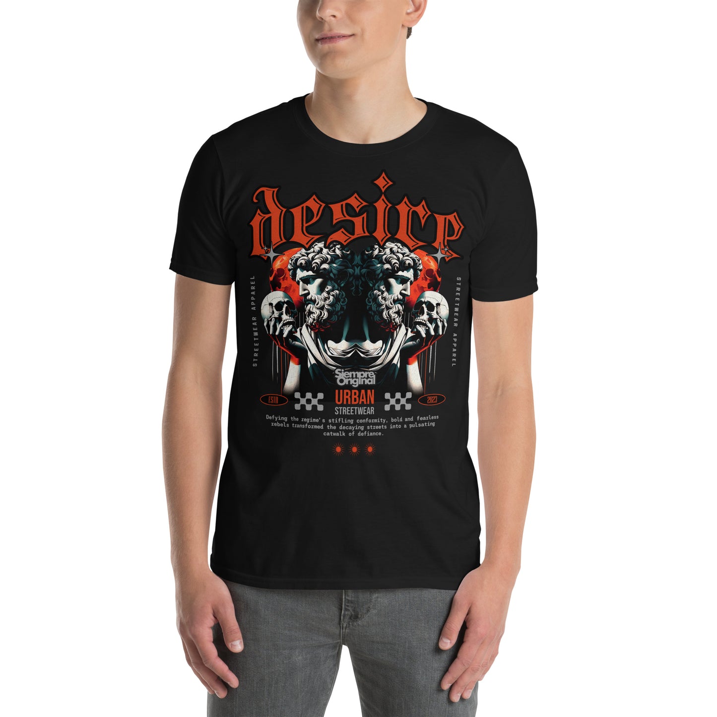 hombre con camiseta desire siempre original urban en color negro