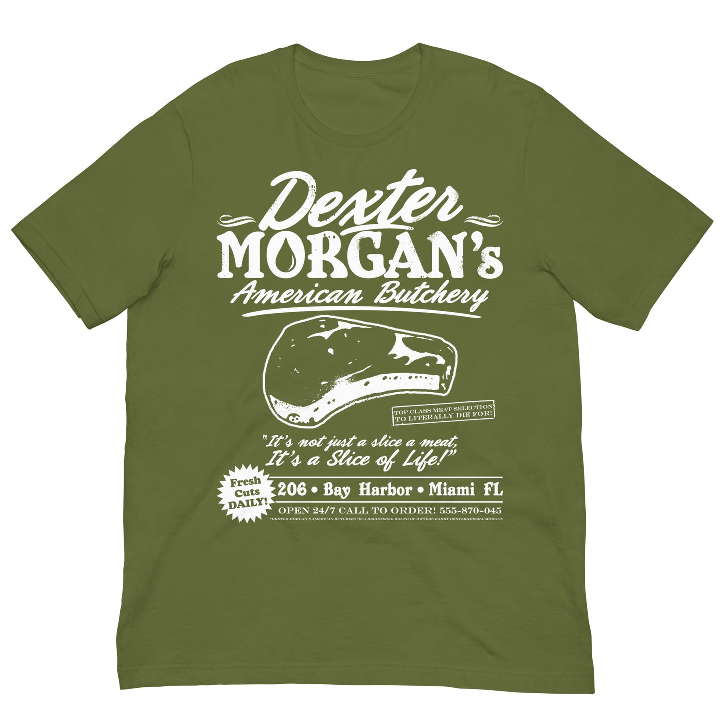camiseta dexter morgan carniceria americana en color verde oliva