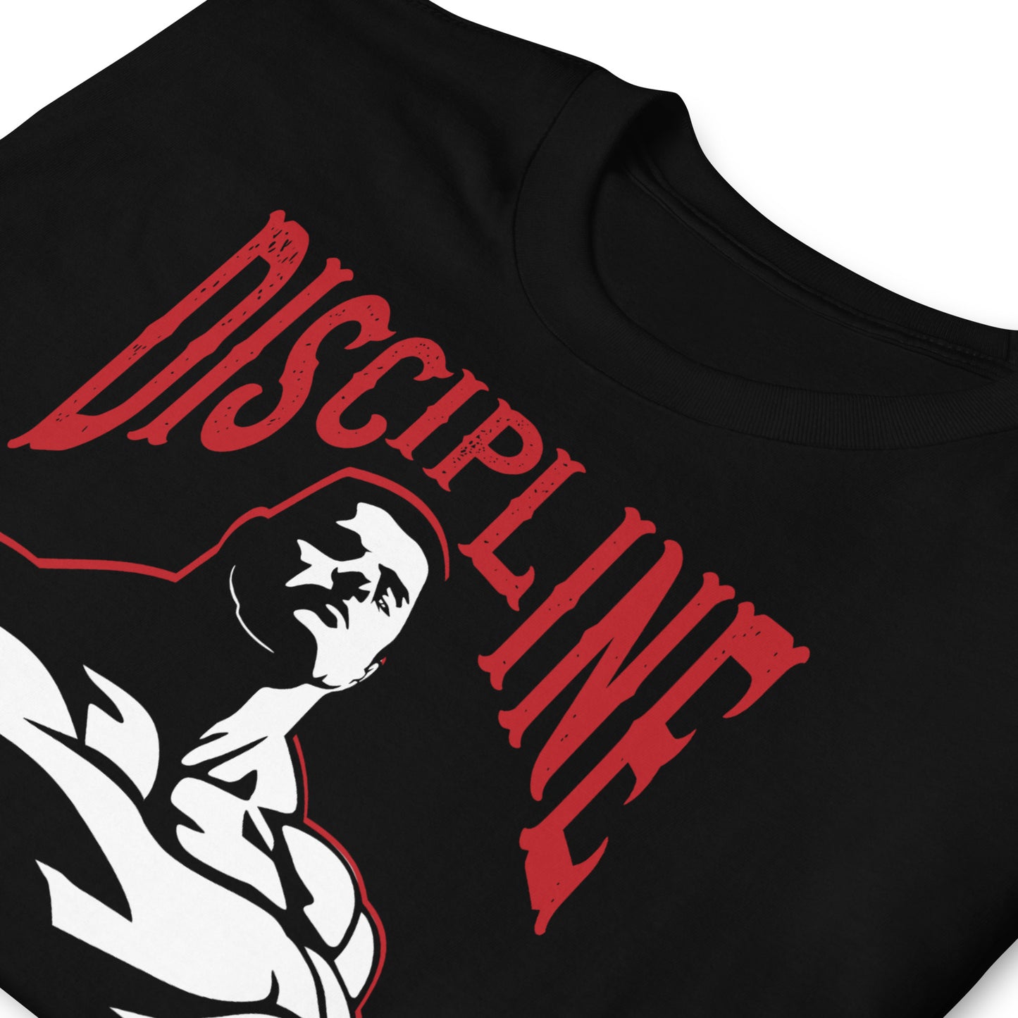 detalle de camiseta discipline or regret disciplina gym gimnasio fitness en color negro