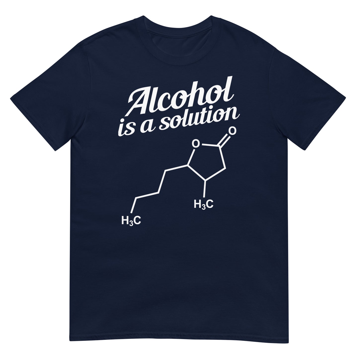 camiseta el alcohol es una solucion quimica en color azul marino