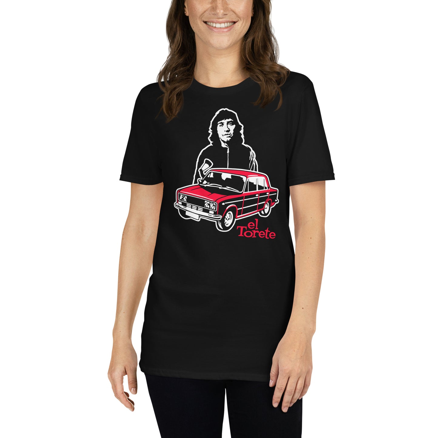 mujer con camiseta el torete seat 1430 negra
