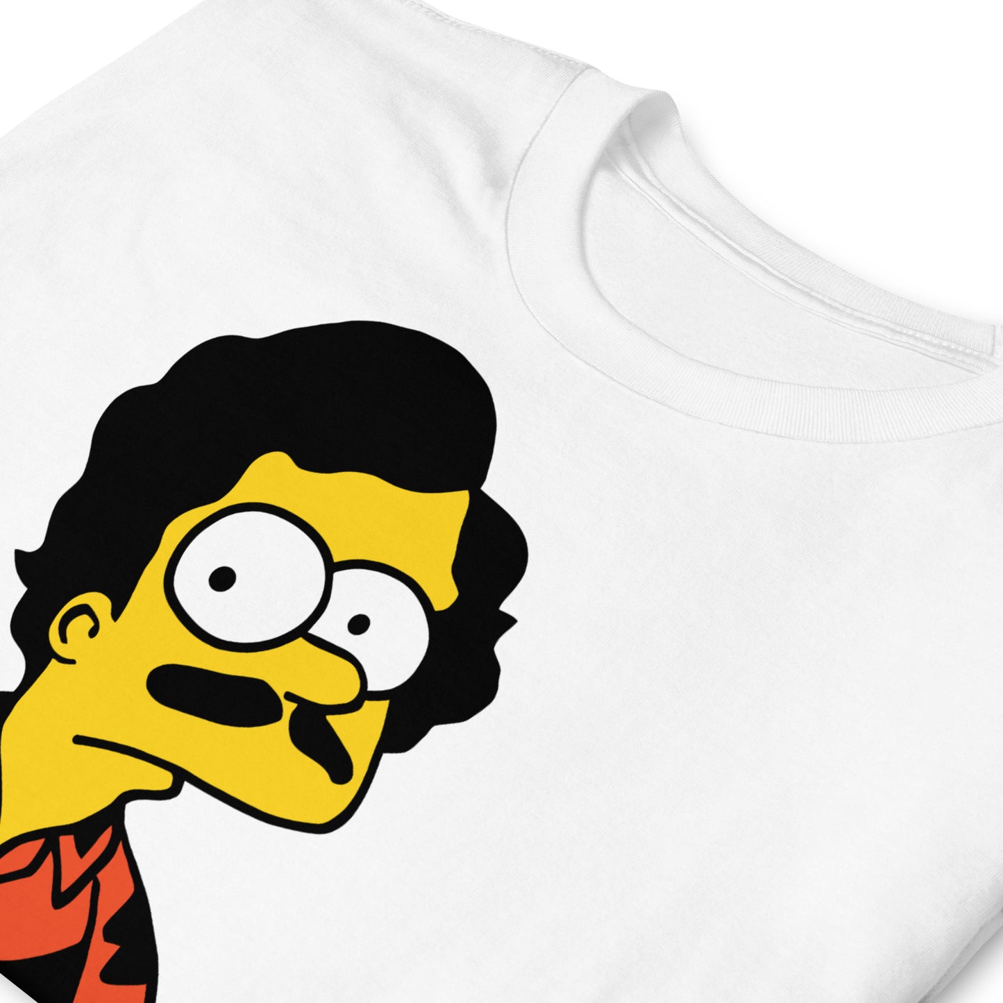 detalle de camiseta escobart bart simpson pablo escobar en color blanco