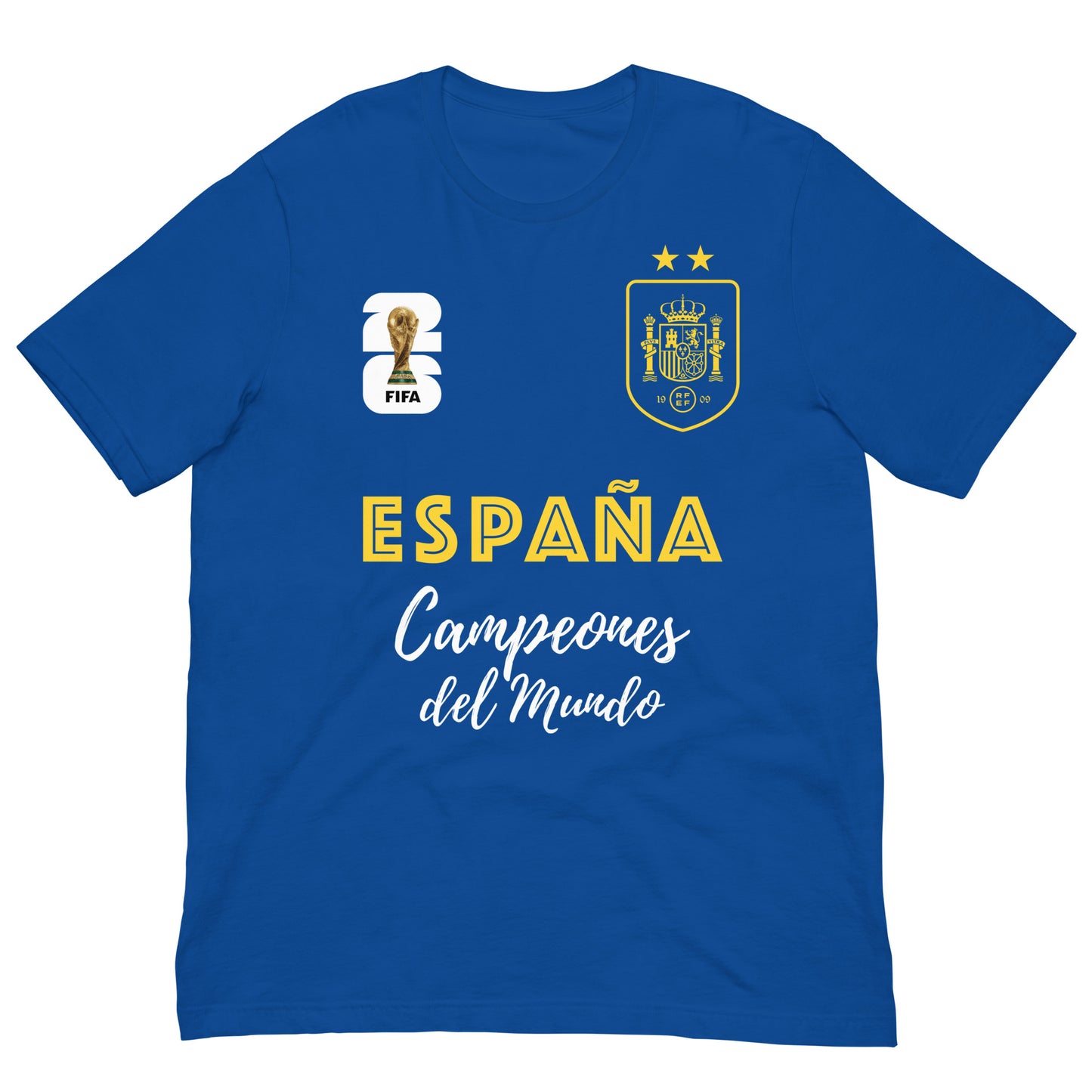 camiseta espana campeones del mundo de futbol 2026 azul royal