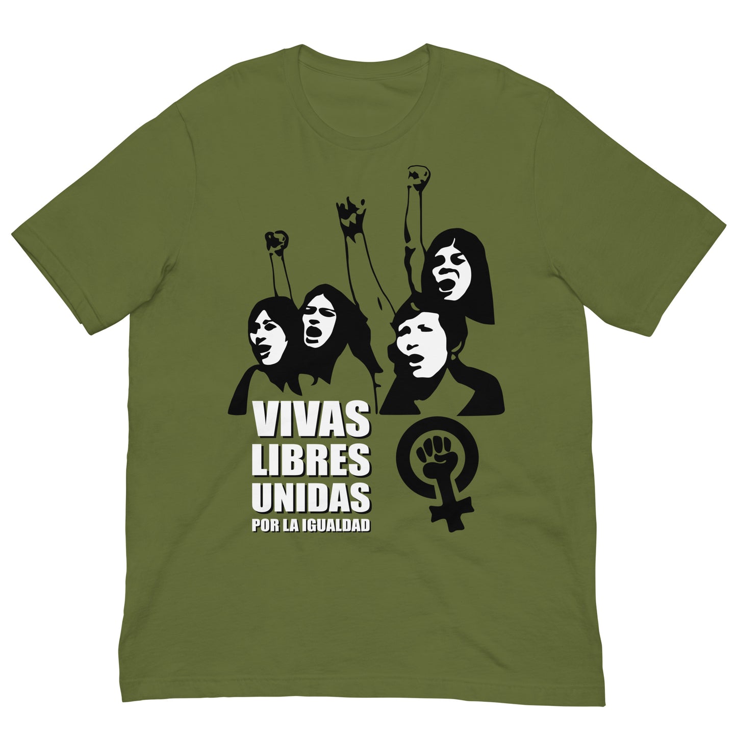 camiseta feminista reivindicativa vivas libres verde oliva