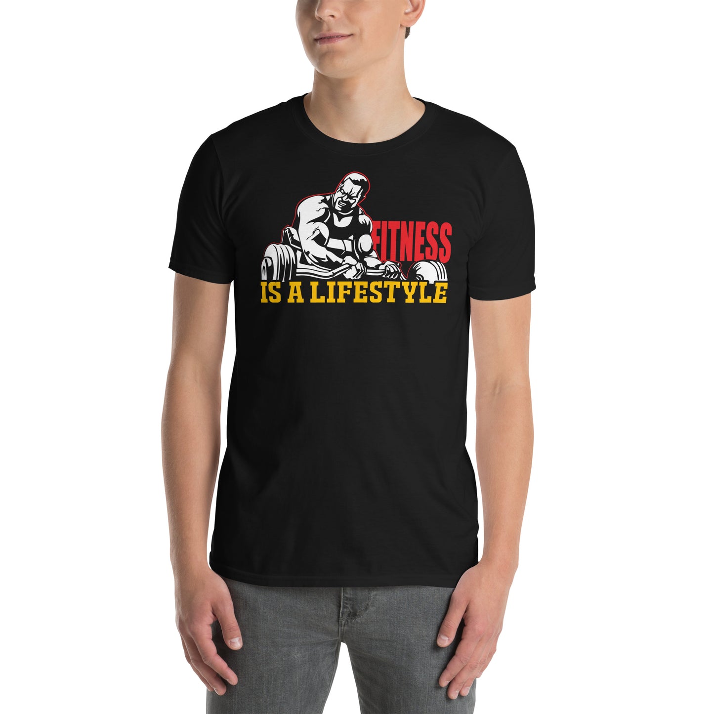 hombre con camiseta fitness is a lifestyle gym gimnasio en color negro