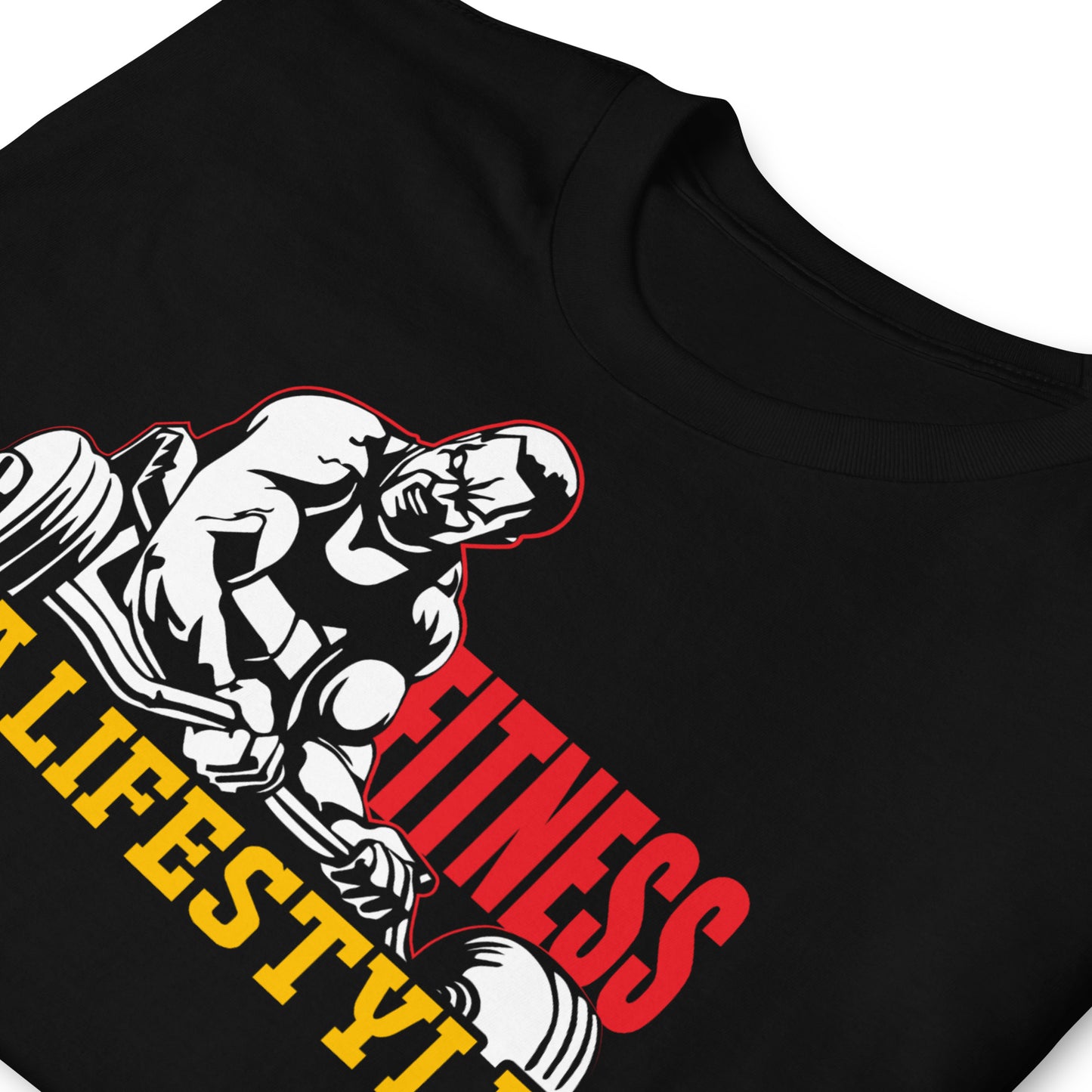 detalle de camiseta fitness is a lifestyle gym gimnasio en color negro