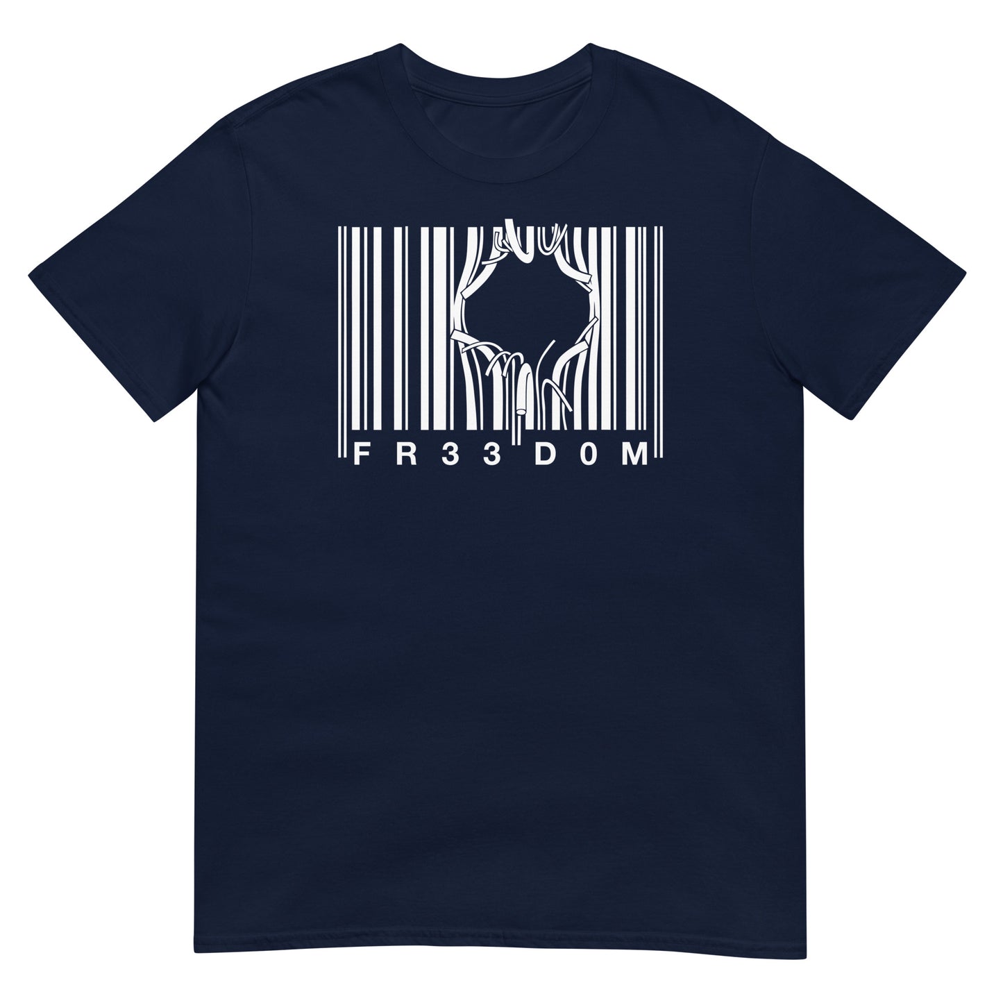 camiseta freedom codigo de barras prision azul marino