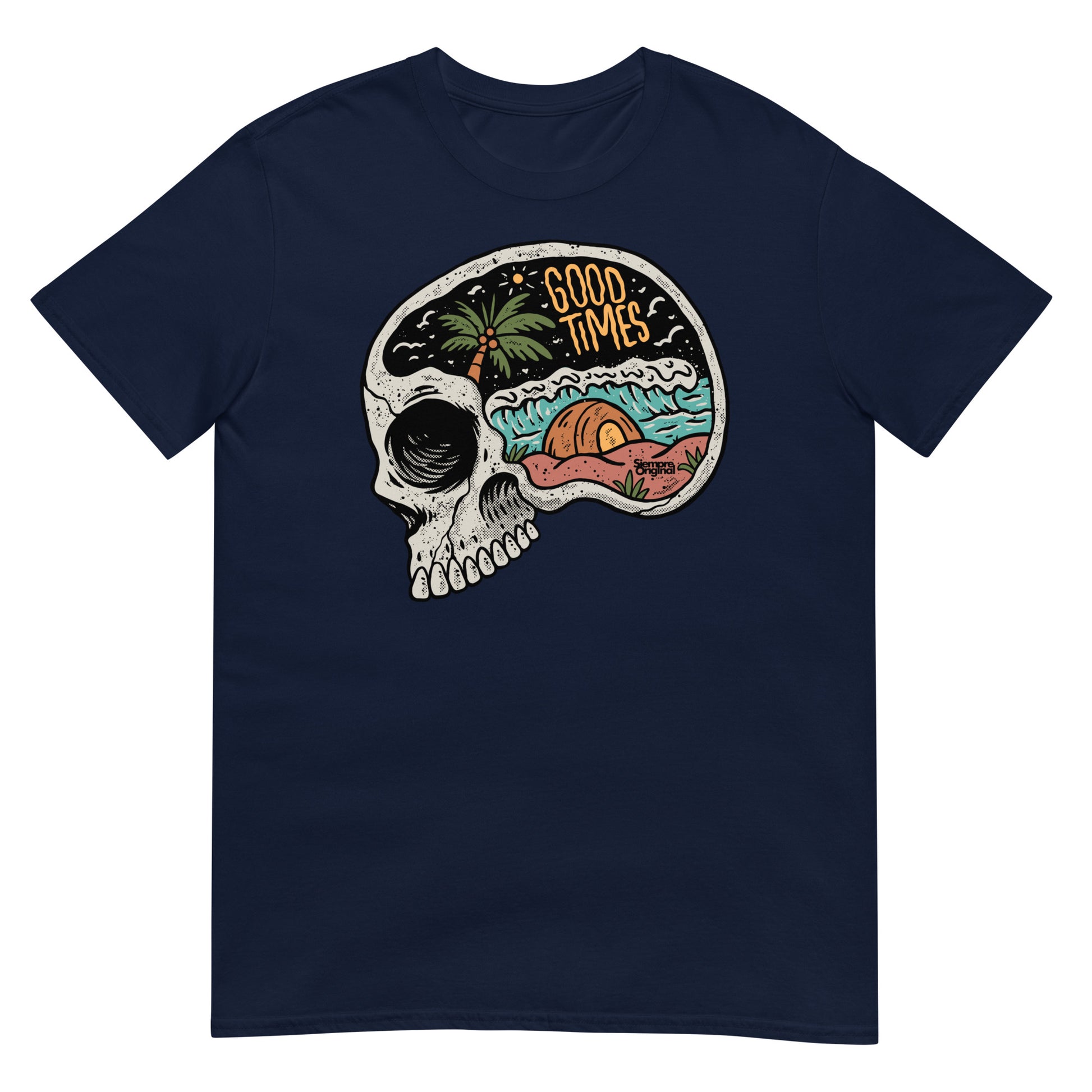 camiseta good times surf skull verano playa siempre original urban en color azul marino
