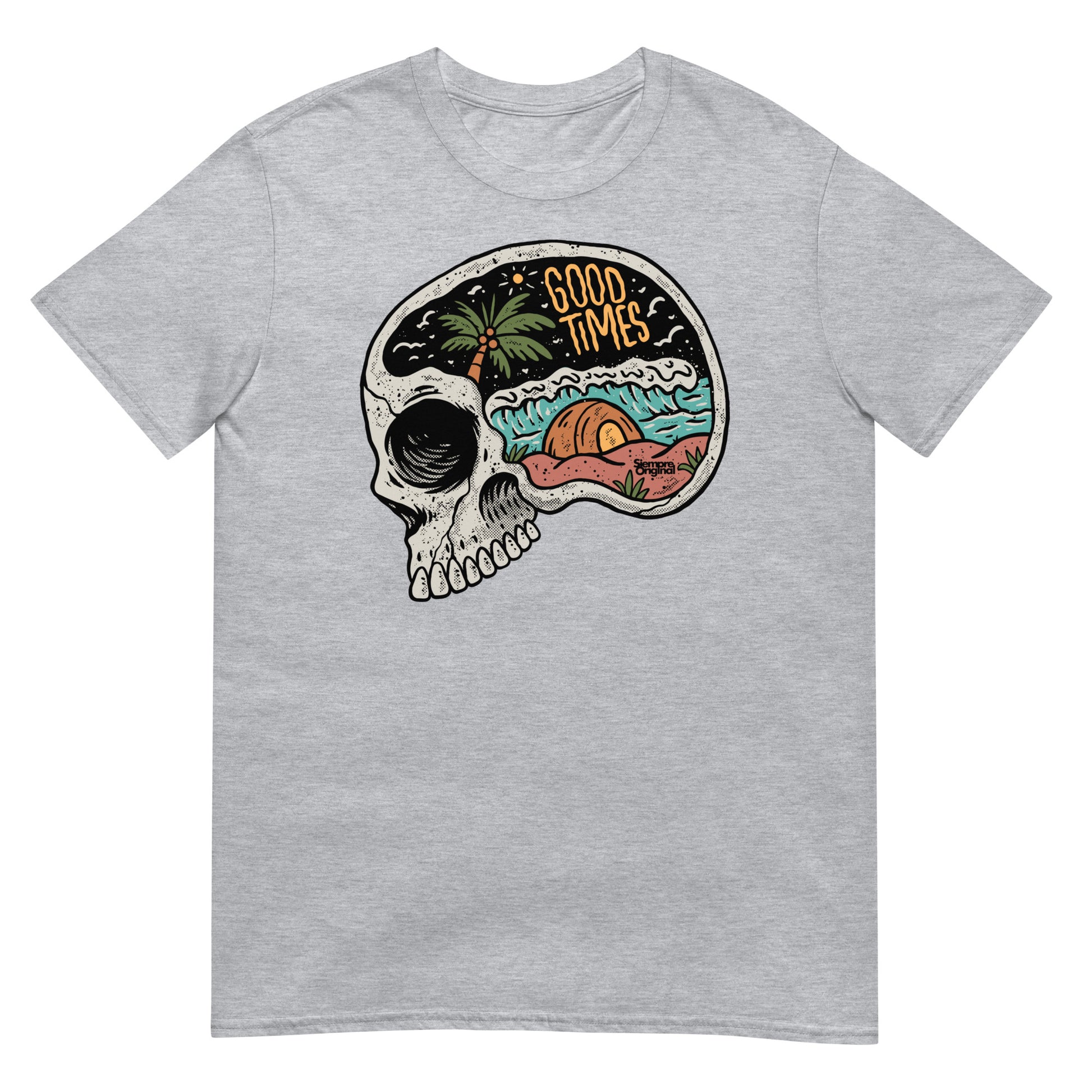 camiseta good times surf skull verano playa siempre original urban en color gris
