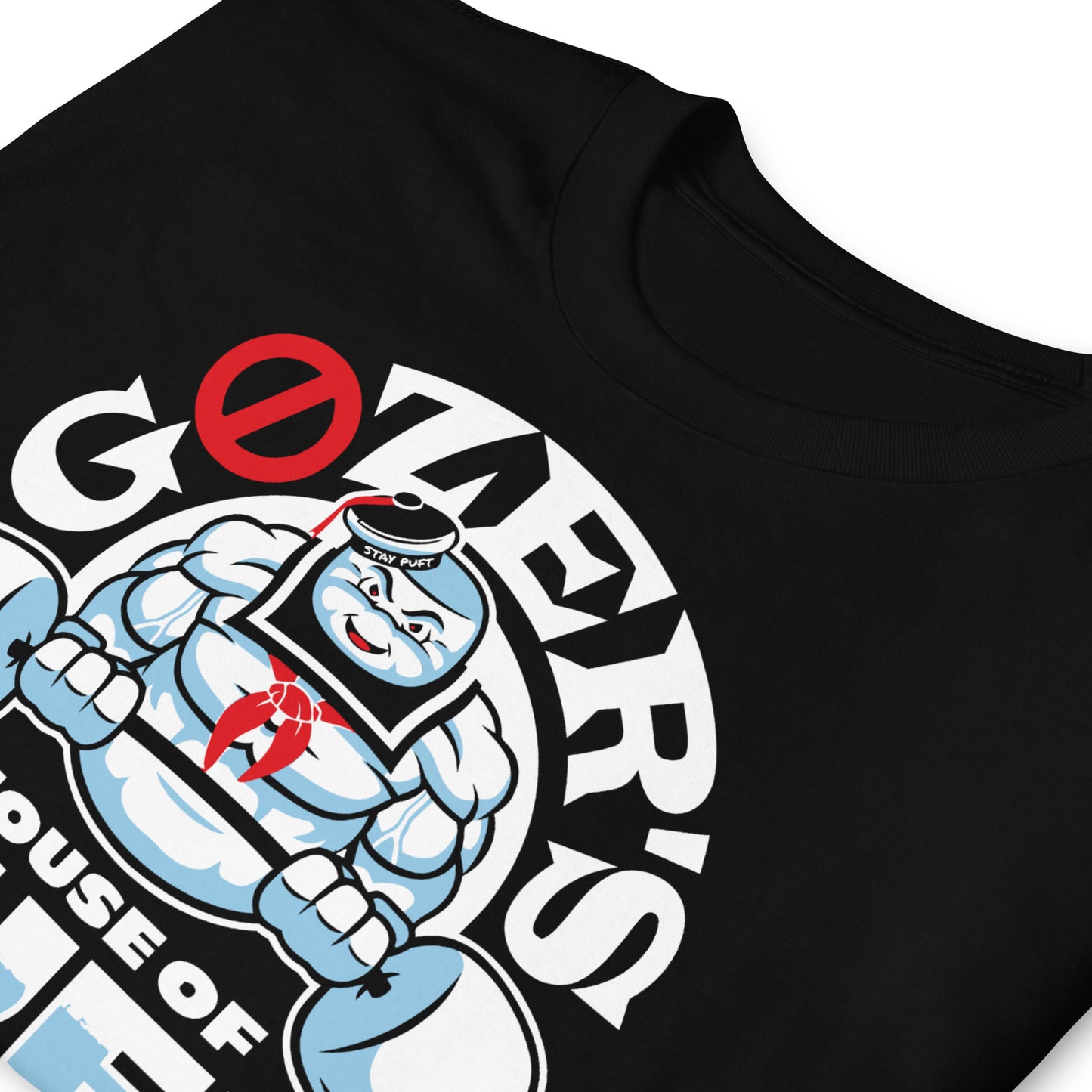 detalle de camiseta gozers house of puft los cazafantasmas gym gimnasio fitness en color negro