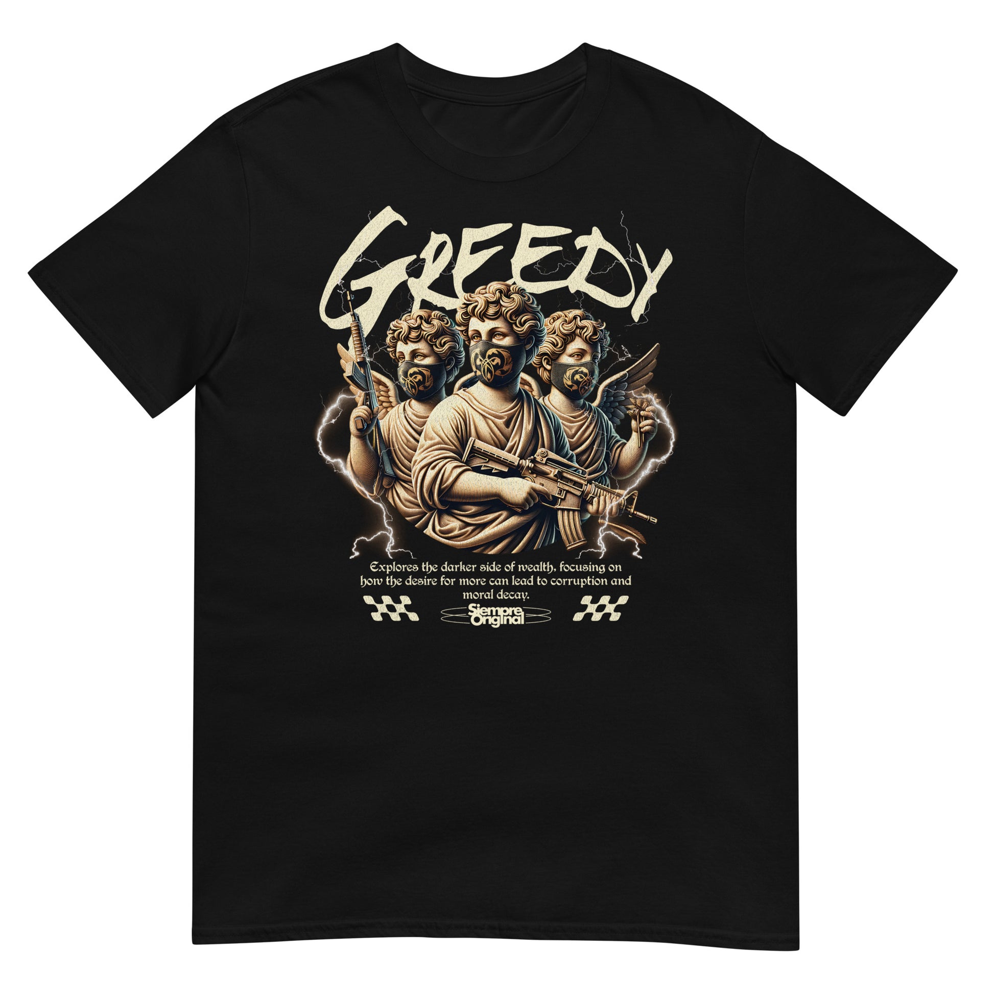 camiseta greedy codicioso angeles siempre original urban en color negro