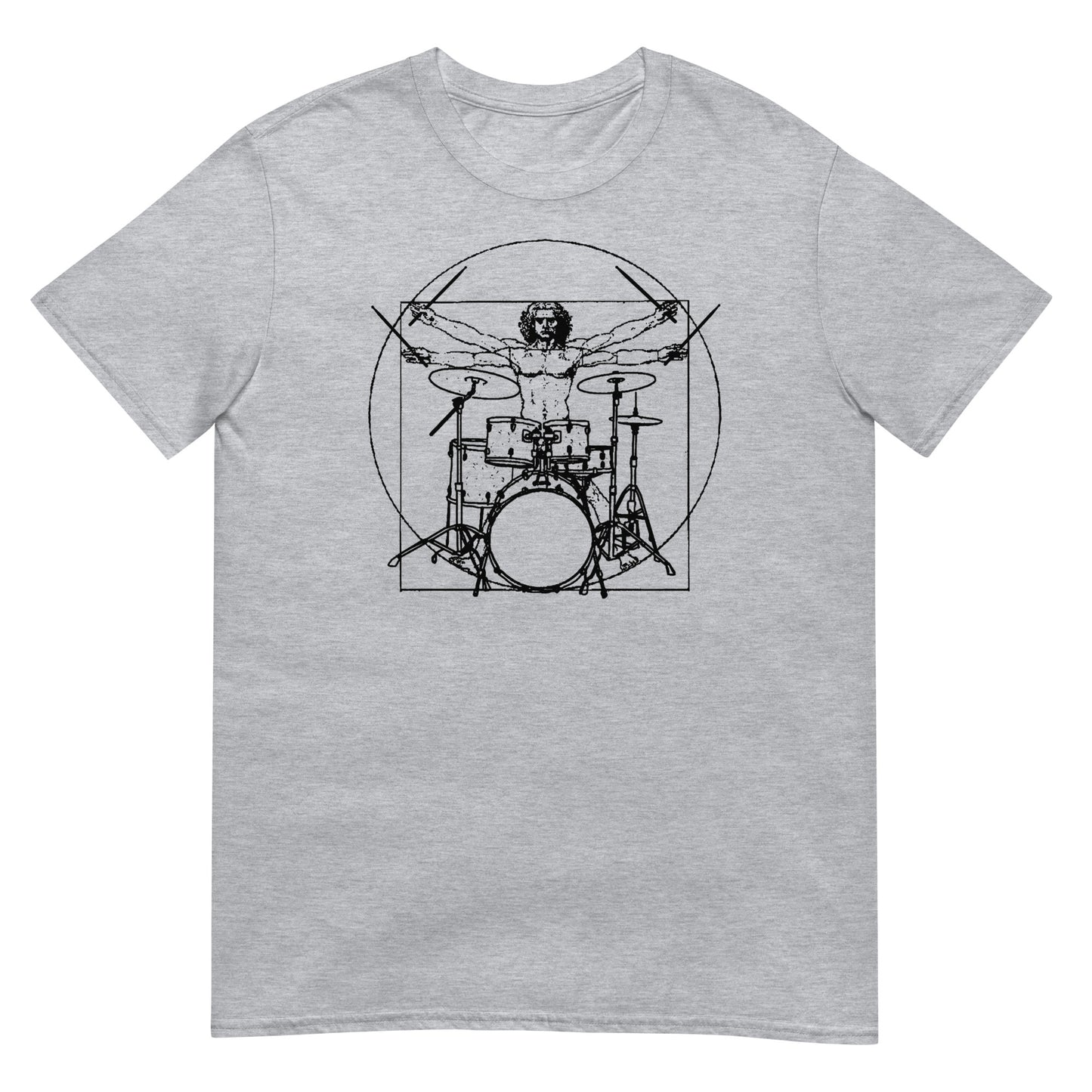 camiseta hombre de vitruvio bateria musica gris