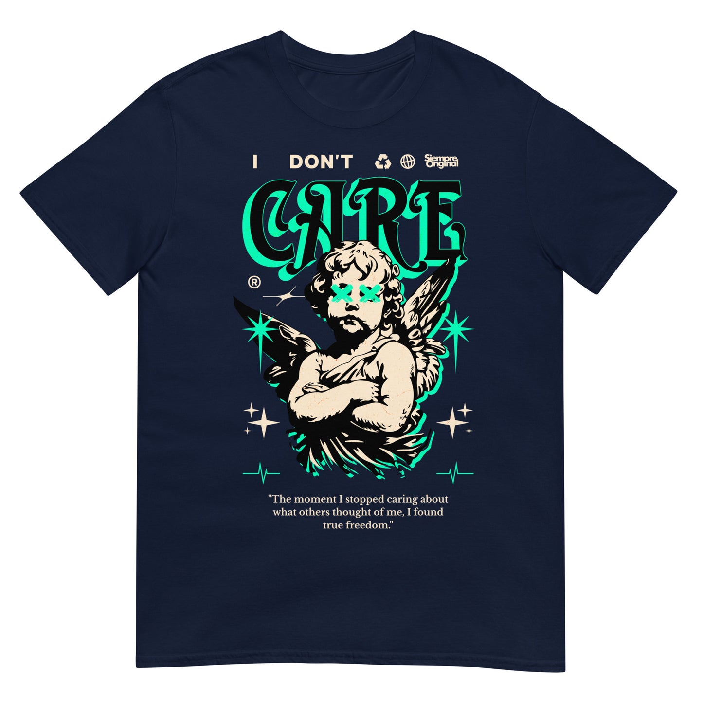 camiseta i dont care angel siempre original urban en color azul marino