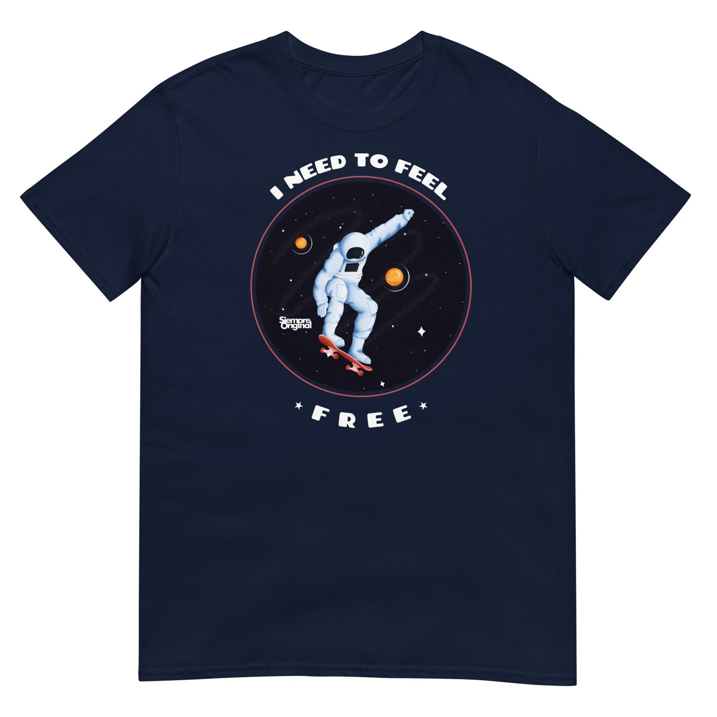 camiseta i need to feel free skate astronauta siempre original urban en color azul marino