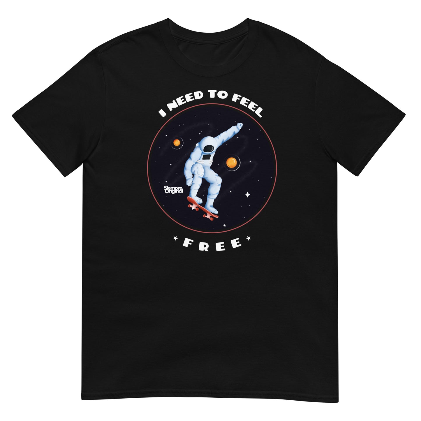 camiseta i need to feel free skate astronauta siempre original urban en color negro
