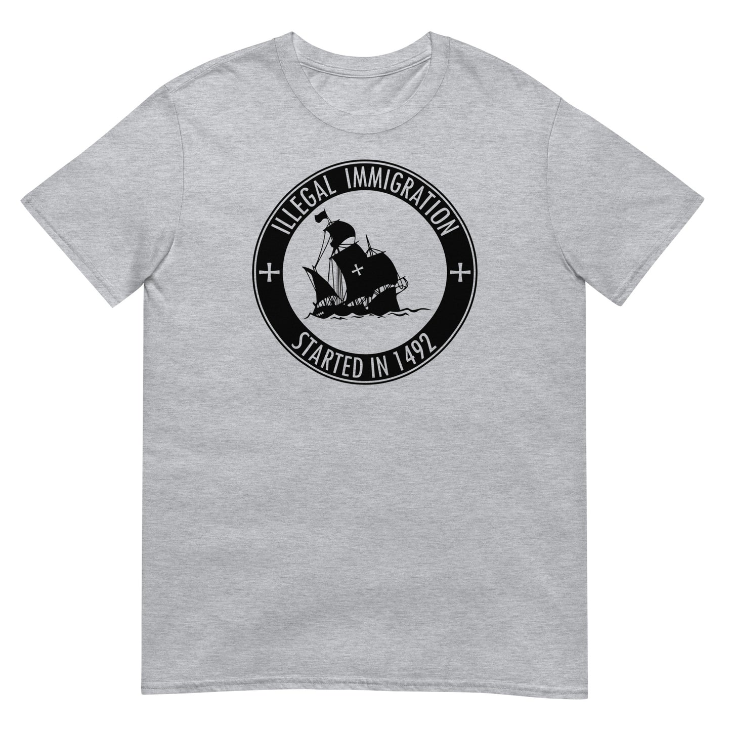 camiseta illegal immigration started in 1492 gris