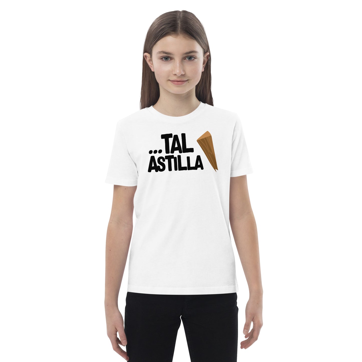 niña con camiseta infantil tal astilla en color blanco