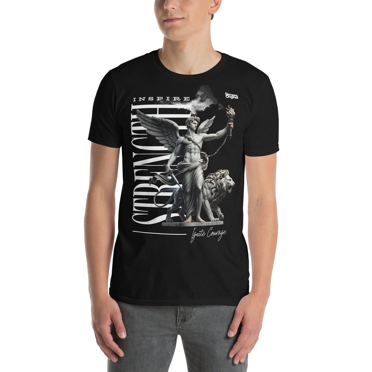 hombre con camiseta inspire strength angel siempre original urban en color negro