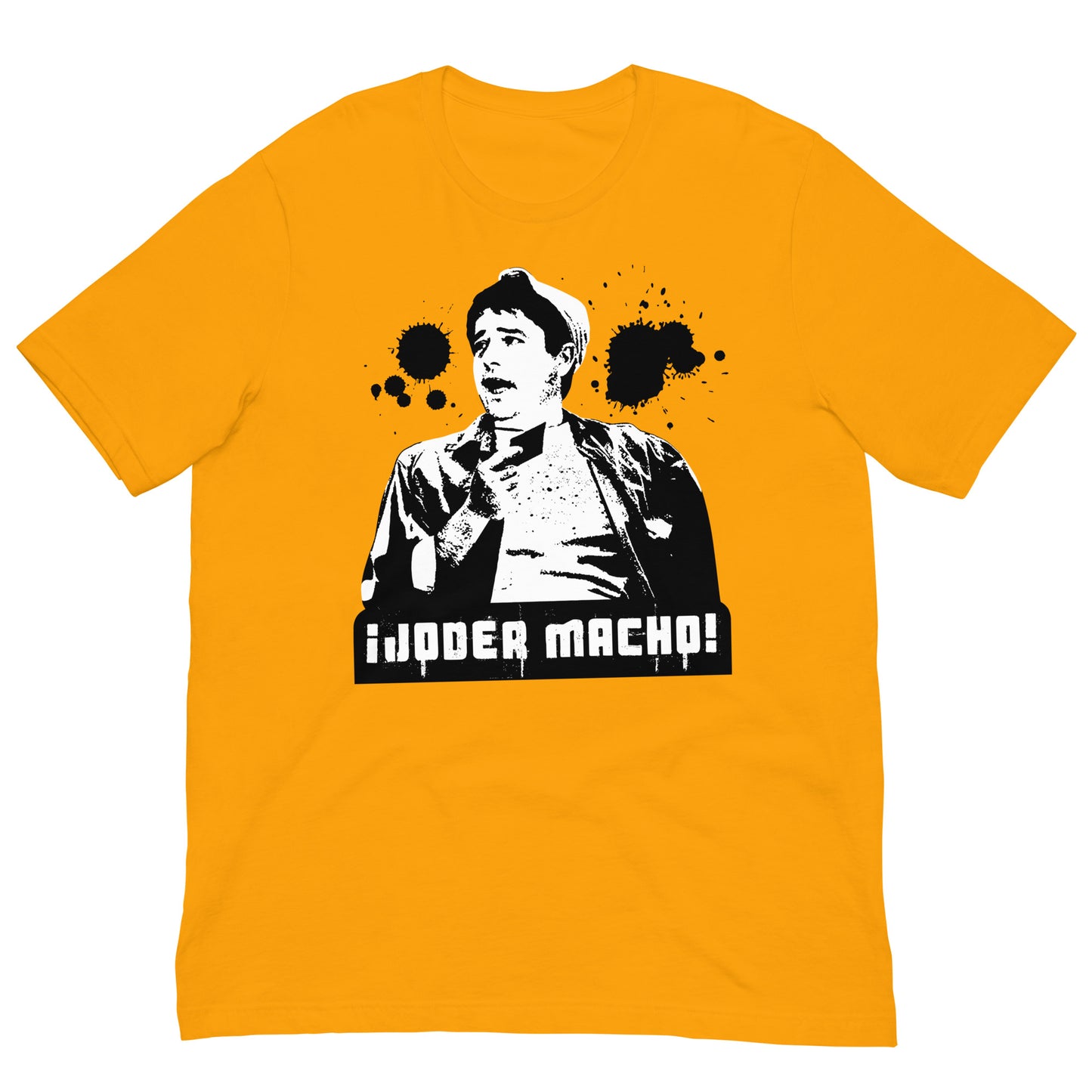 camiseta joder macho benito manos a la obra manolo en color amarillo mostaza