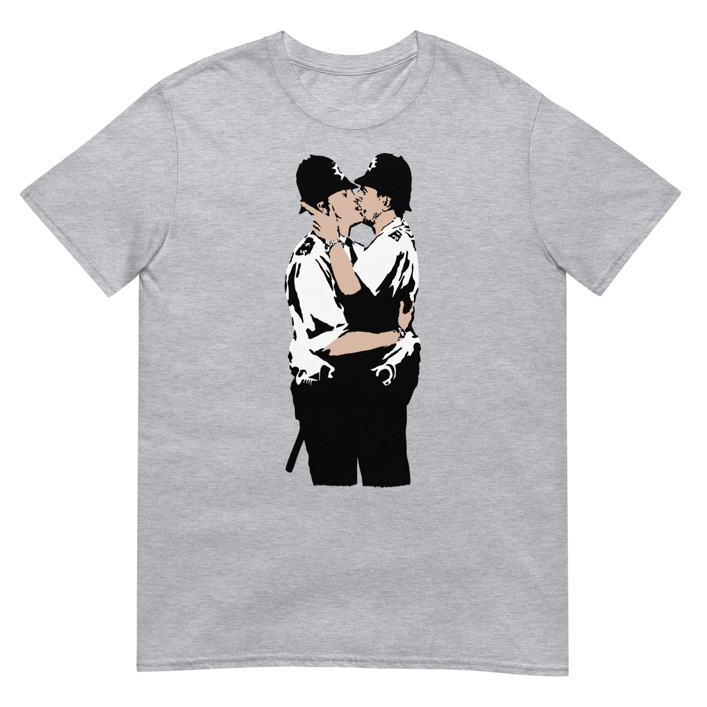 camiseta kissing coppers banksy gris