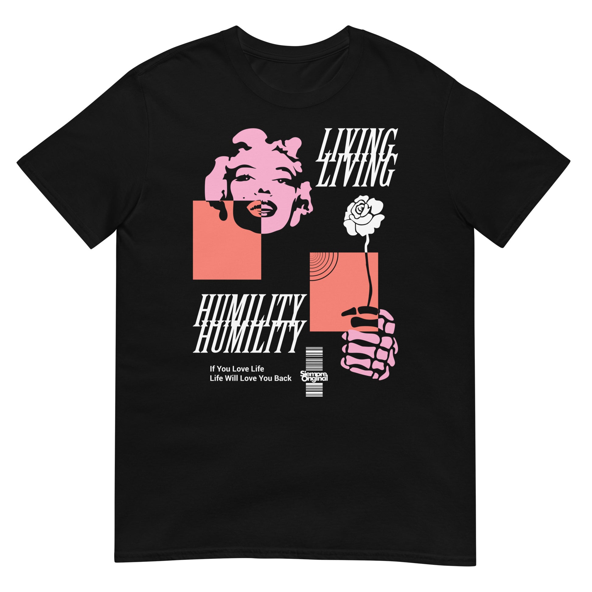 camiseta living humility vivir la humildad marilyn monroe urban siempre original en color negro
