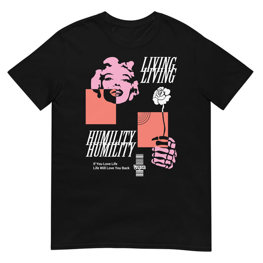 camiseta living humility vivir la humildad marilyn monroe urban siempre original en color negro