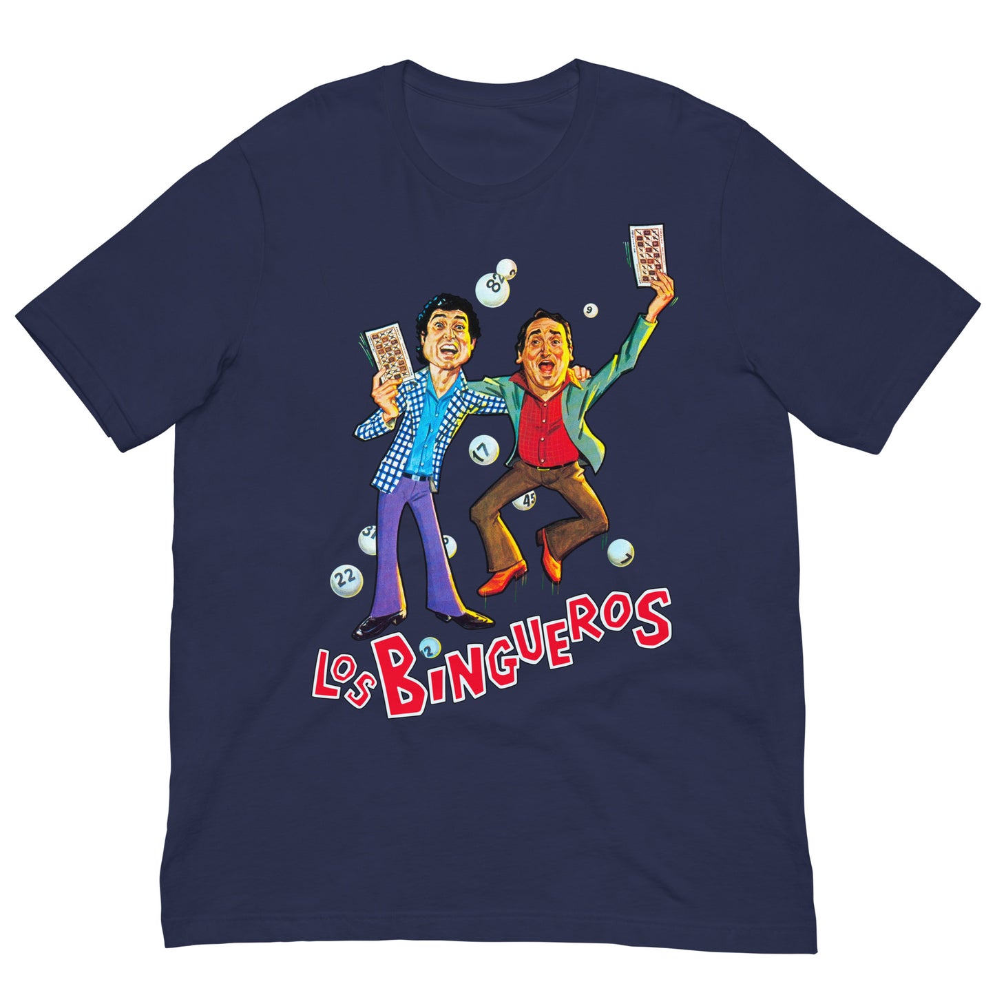 camiseta los bingueros andres pajares fernando esteso en color azul marino