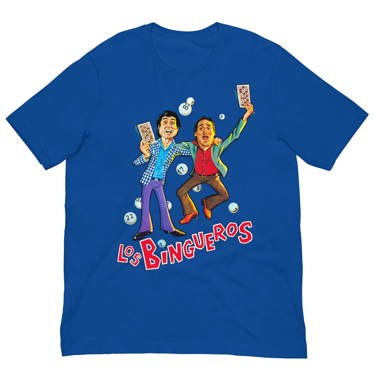 camiseta los bingueros andres pajares fernando esteso en color azul royal