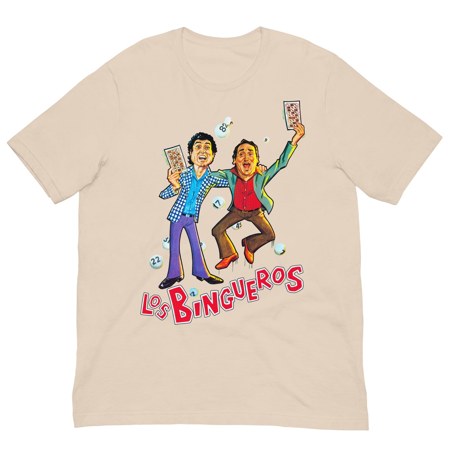 camiseta los bingueros andres pajares fernando esteso en color beige