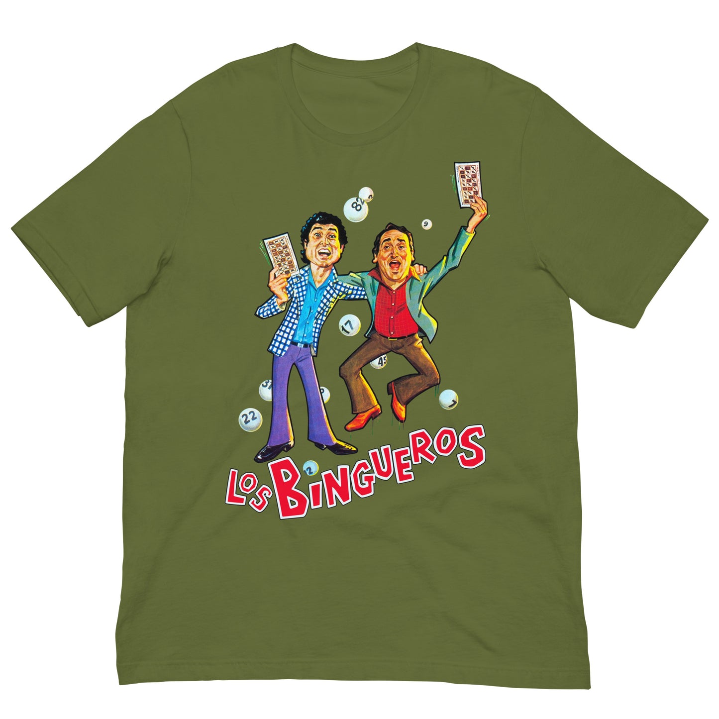 camiseta los bingueros andres pajares fernando esteso en color verde oliva
