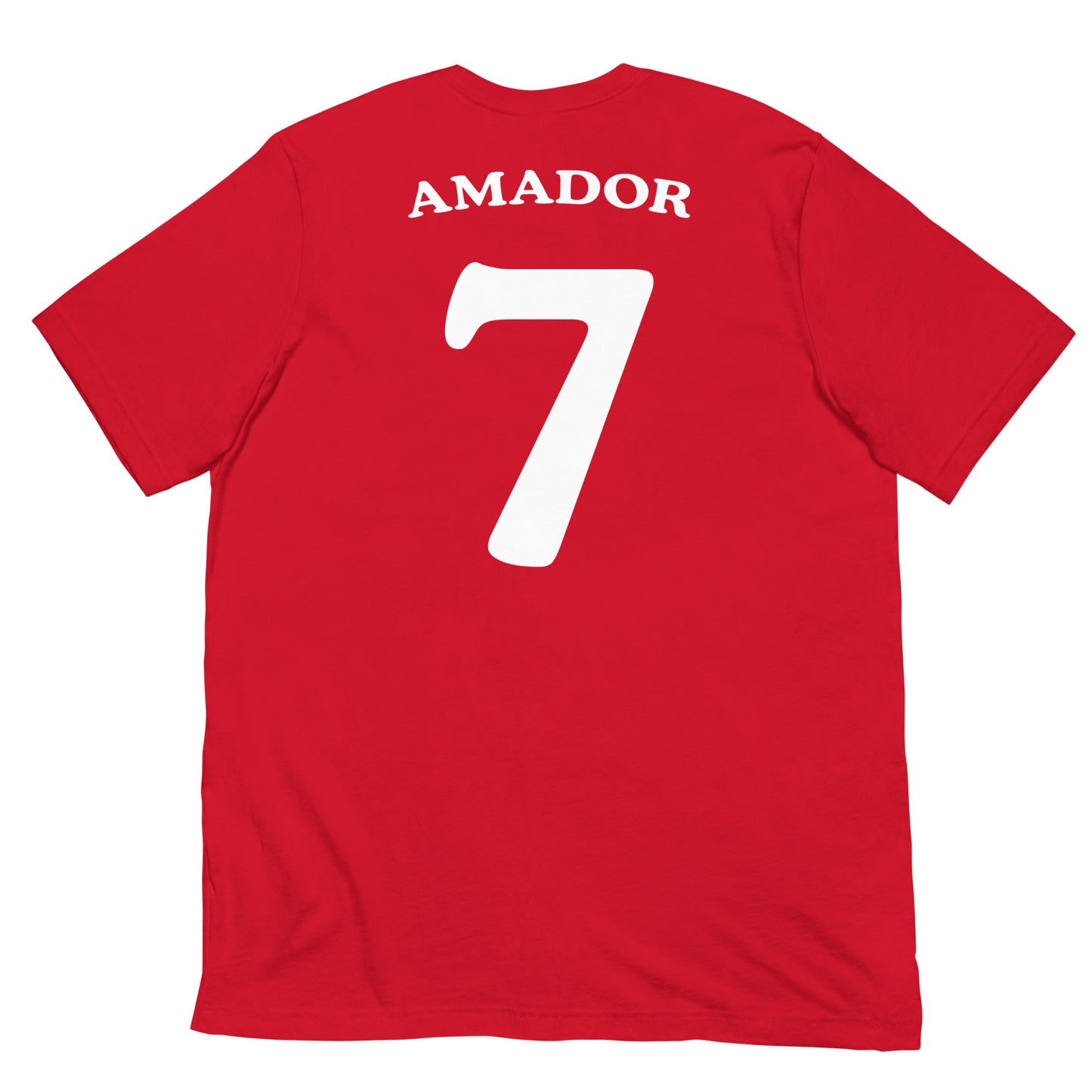 trasera de camiseta los leones de montepinar amador mariscos recio la que se avecina en color rojo