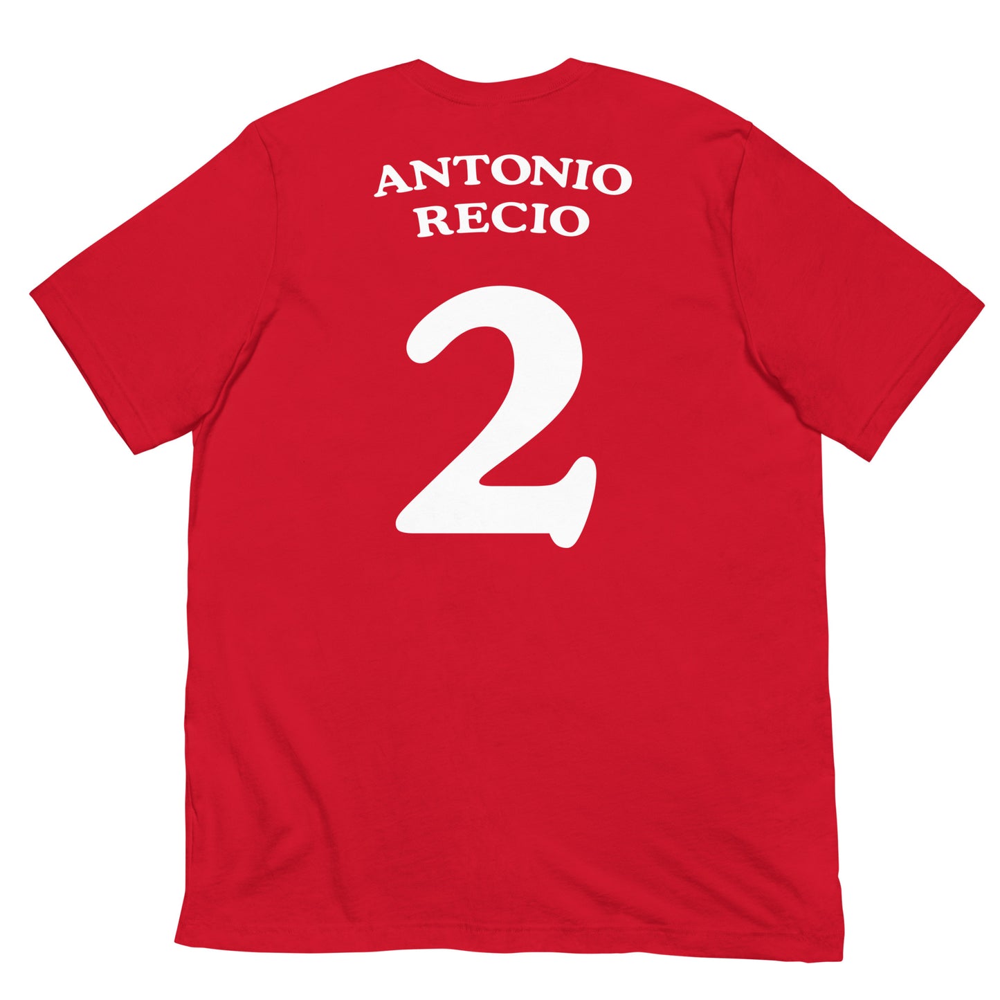 trasera de camiseta los leones de montepinar antonio recio mariscos recio la que se avecina en color rojo