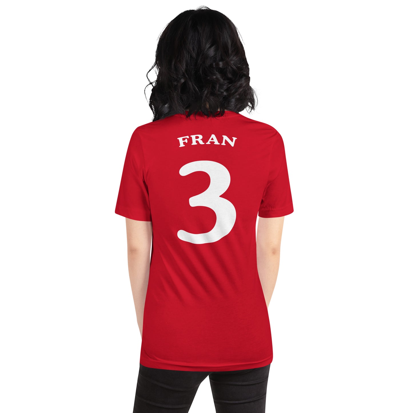mujer camiseta los leones de montepinar fran mariscos recio la que se avecina trasera en color rojo
