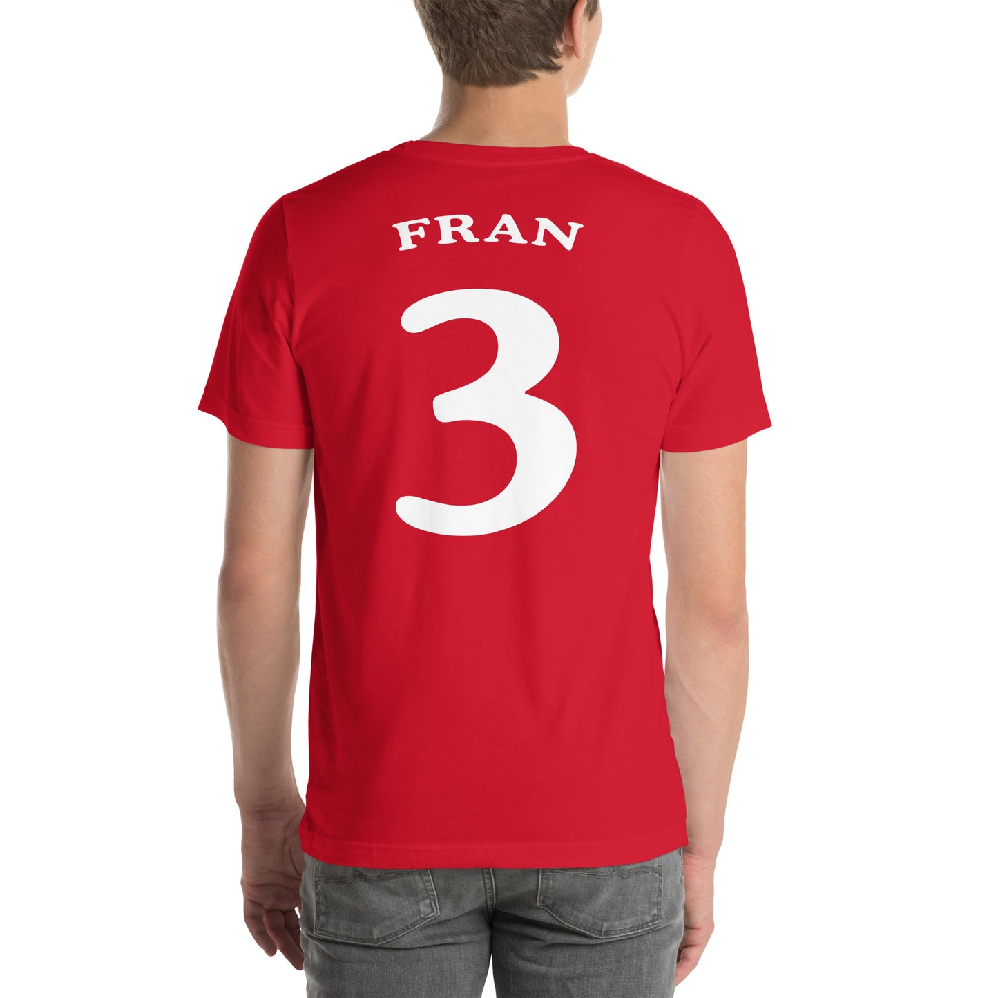 hombre con camiseta los leones de montepinar fran mariscos recio la que se avecina trasera en color rojo