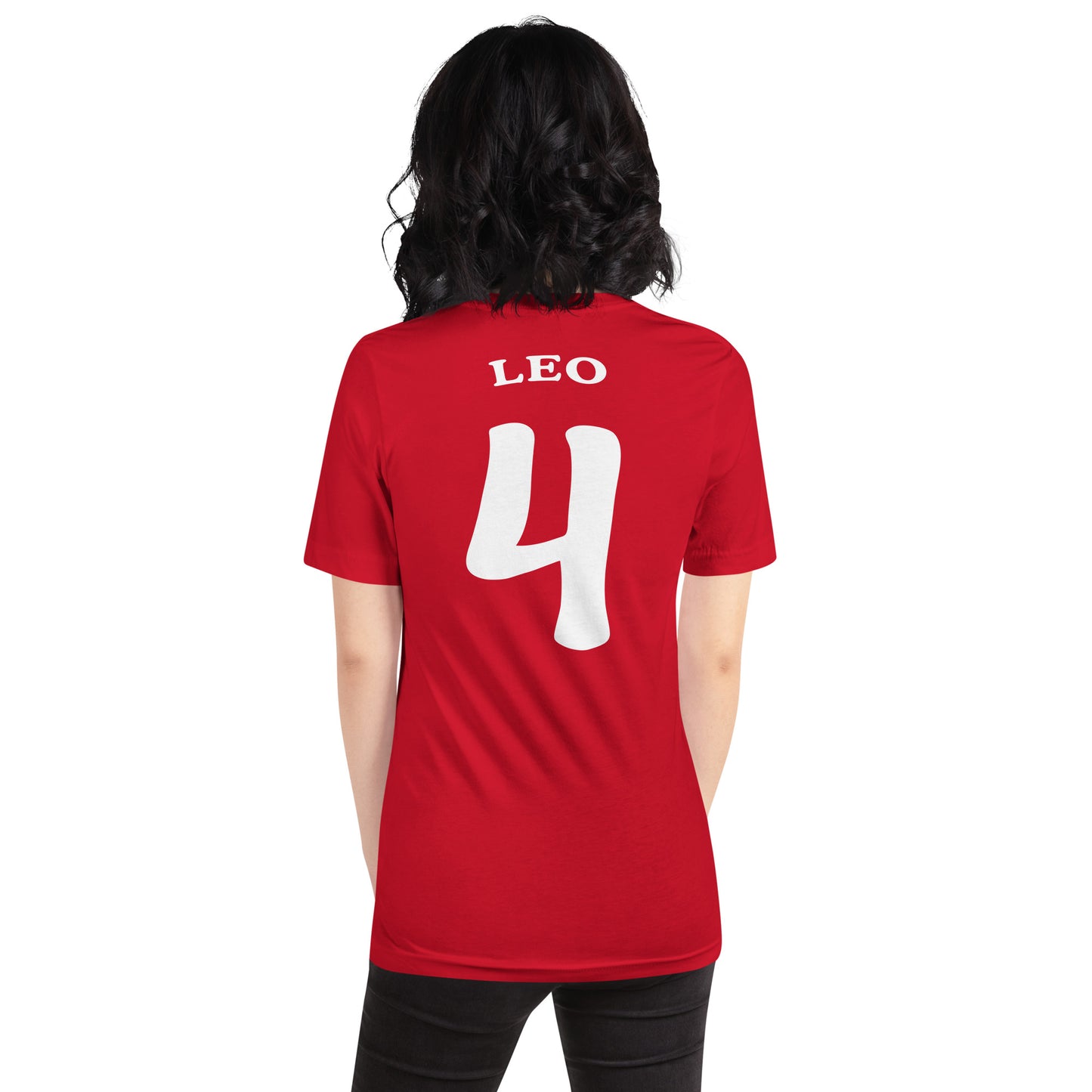 mujer con camiseta los leones de montepinar leo mariscos recio la que se avecina trasera en color rojo