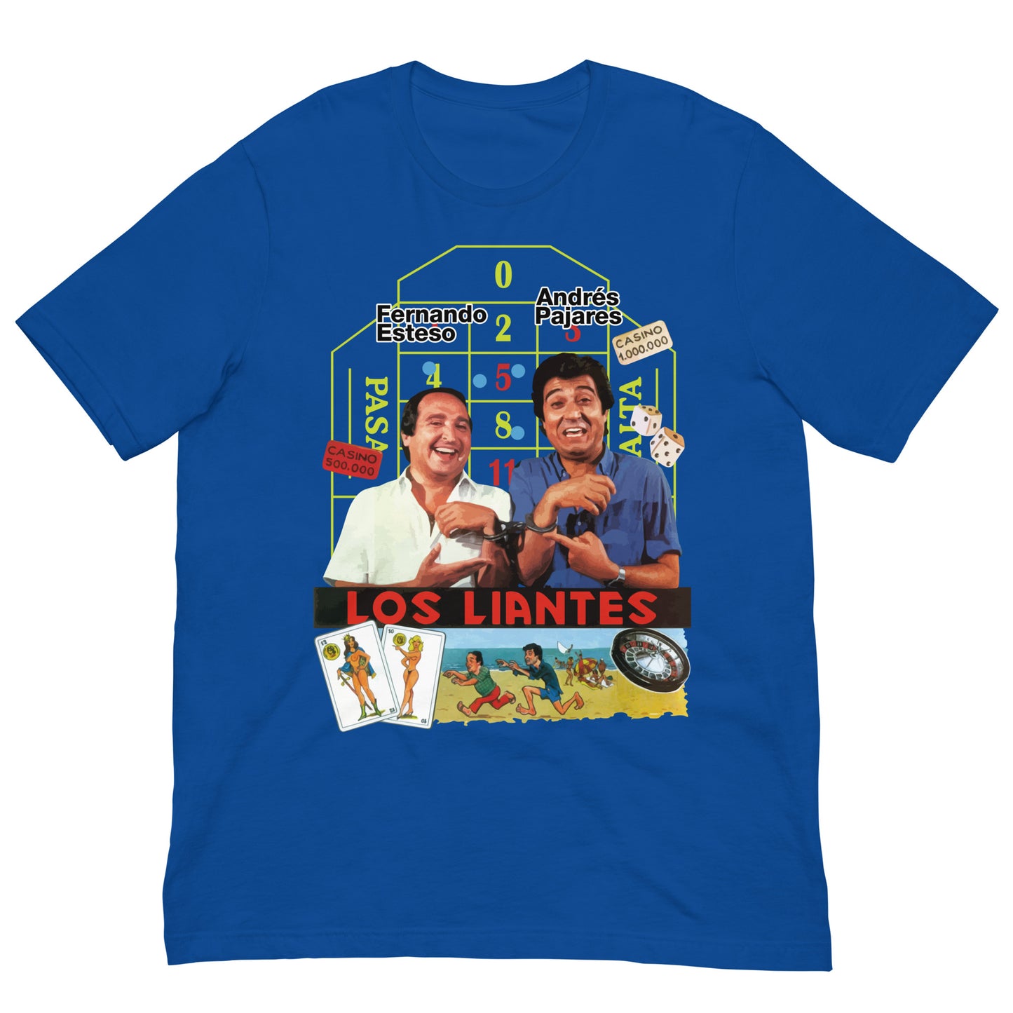 camiseta los liantes andres pajares fernando esteso en color azul royal