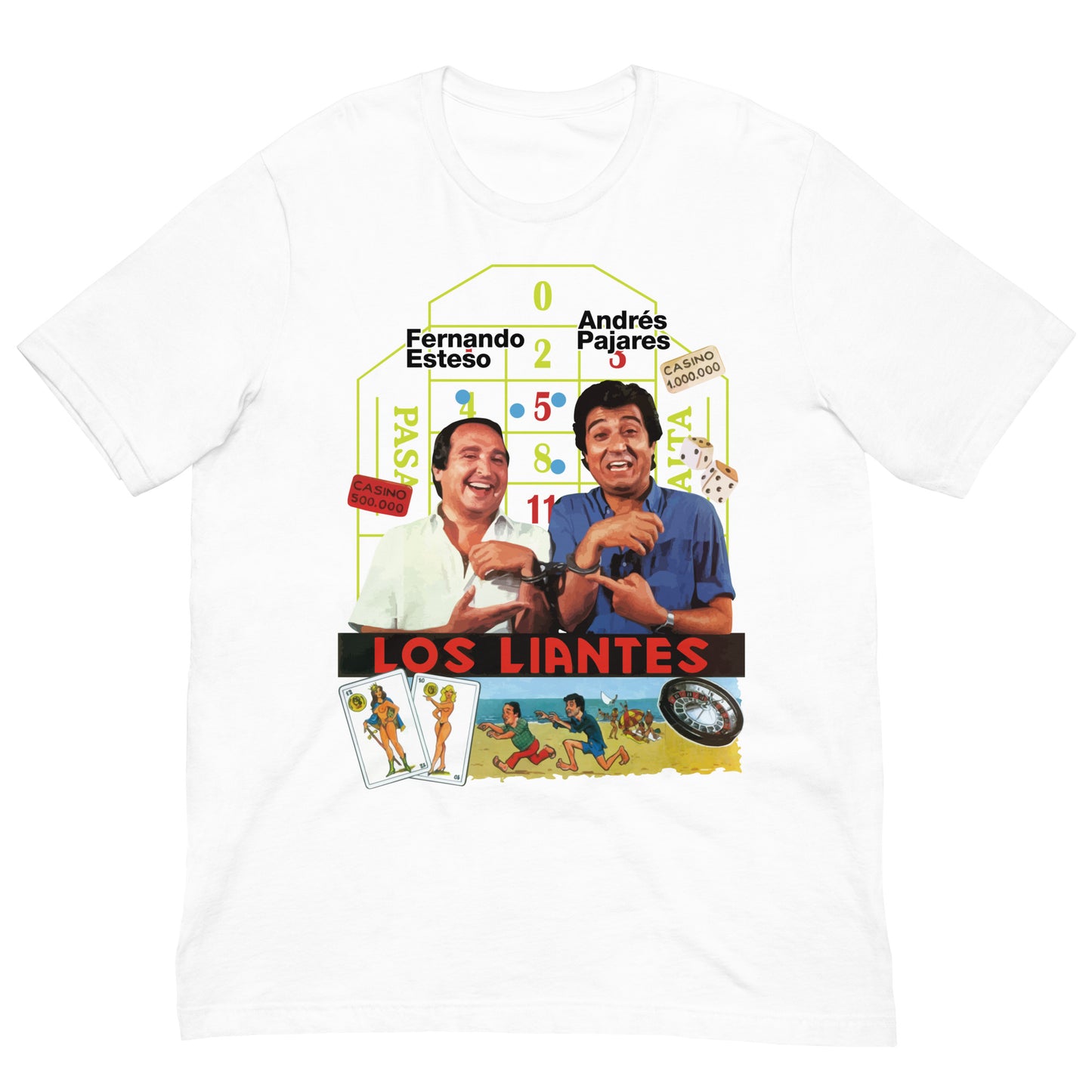 camiseta los liantes andres pajares fernando esteso en color blanco