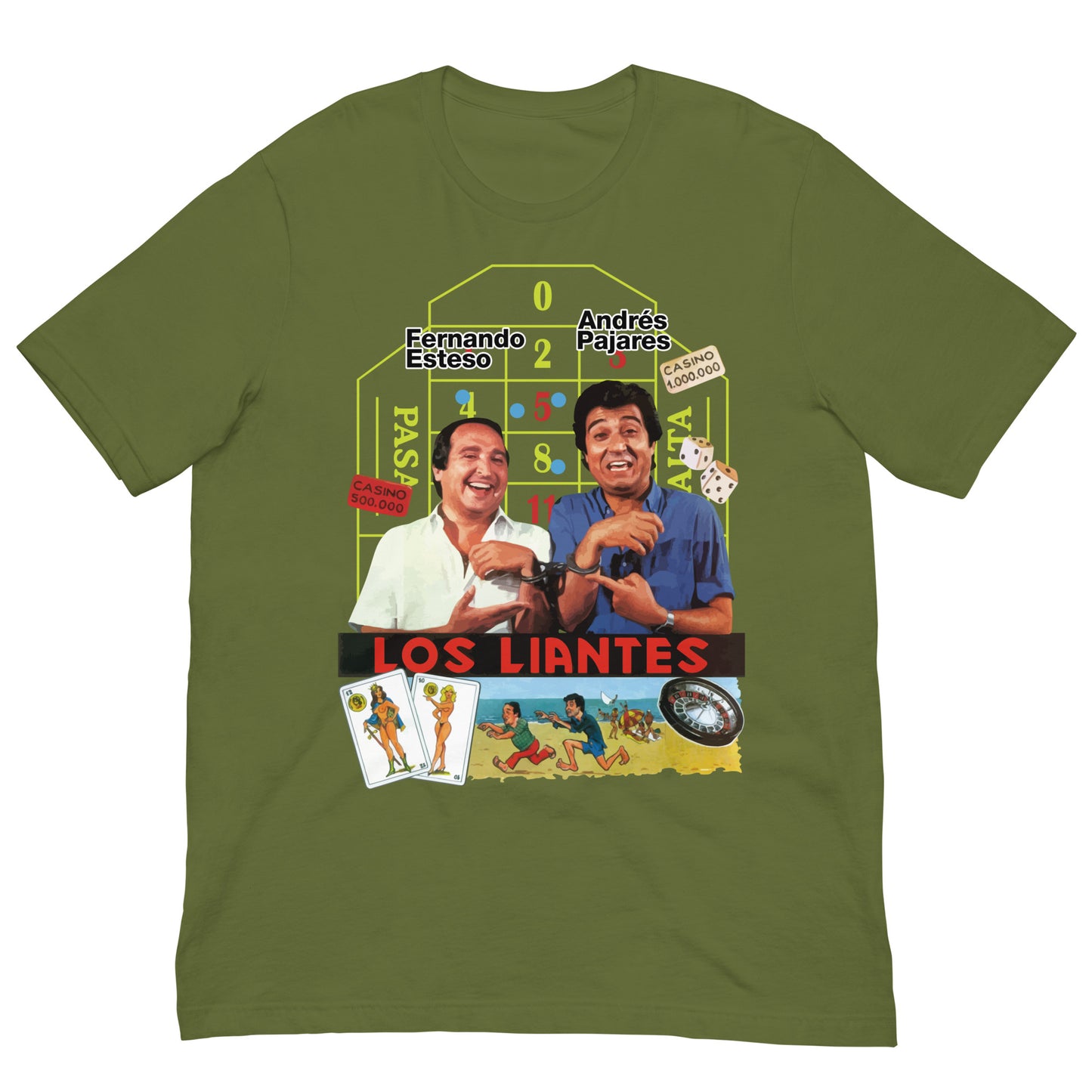 camiseta los liantes andres pajares fernando esteso en color verde oliva